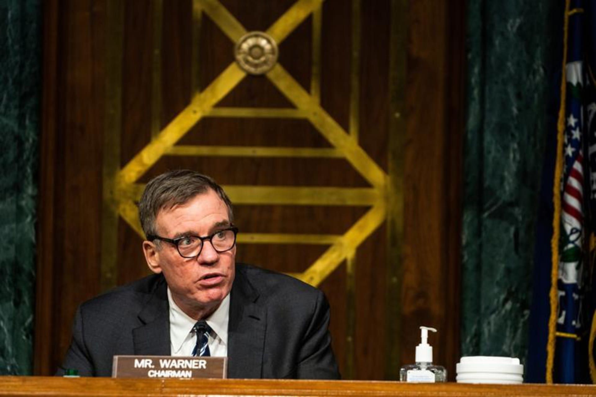 <p>Senator Mark Warner (D-VA) speaks at a Senate Intelligence Committee hearing in February 2021. Warner is one of the cosponsors of a new cybersecurity bill which just passed the Senate.</p>
