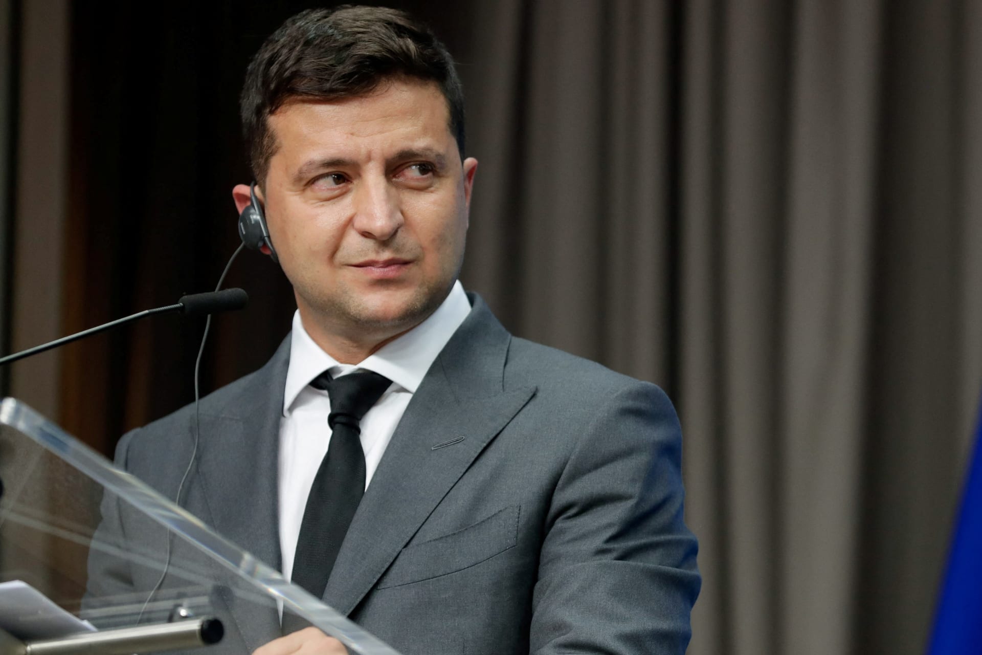 <p>Ukrainian President Volodymyr Zelensky speaks at press conference following an EU-Ukraine summit in October 2020.</p>
