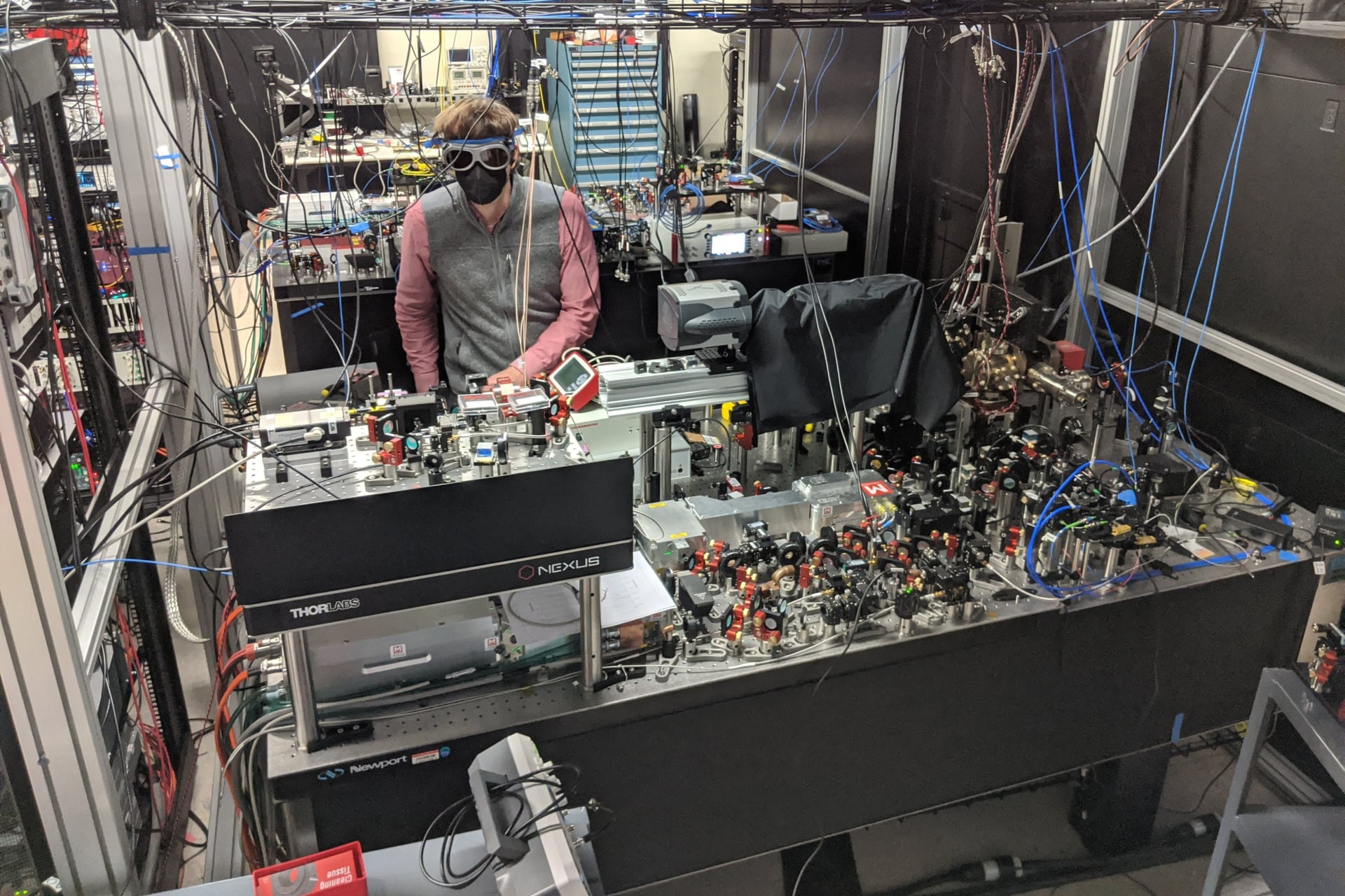 <p>Quantum computer startup QuEra Computing’s 256-qubit machine and Florian Huber, one of the team of scientist that built the machine are shown in this picture taken in Boston, Massachusetts, U.S., on February 18, 2021.</p>
