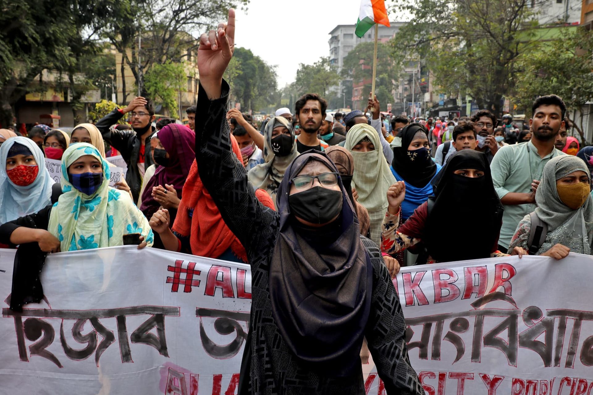<p>DOCUMENT DATE: February 09, 2022 A Muslim student shouts slogans as she takes part in a protest against the recent hijab ban in few colleges of Karnataka state, in Kolkata, India, February 9, 2022.</p>

