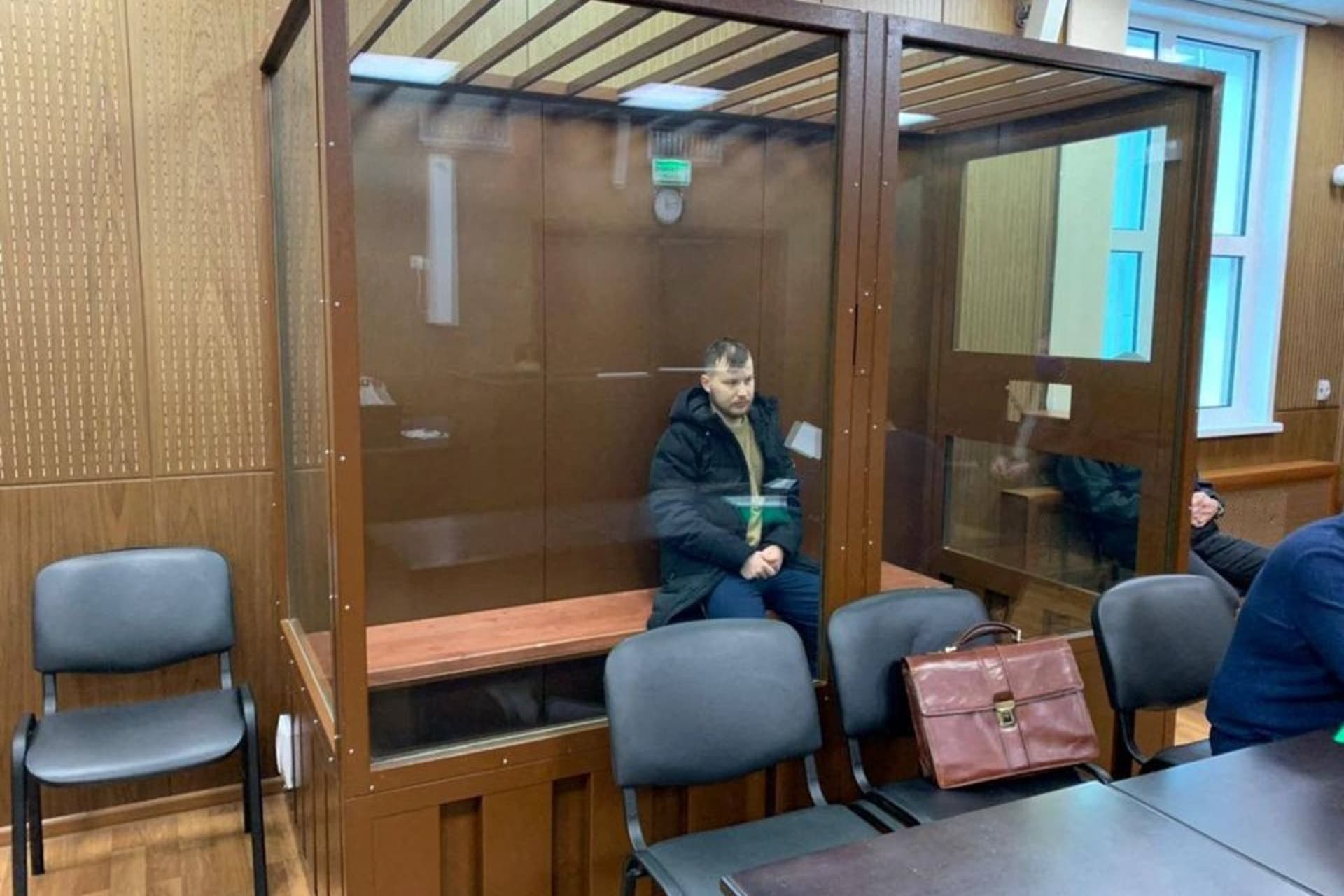 <p>Ruslan Khansvyarov, one of the suspected members of REvil detained by the FSB earlier this week, sits in court in Moscow.</p>
