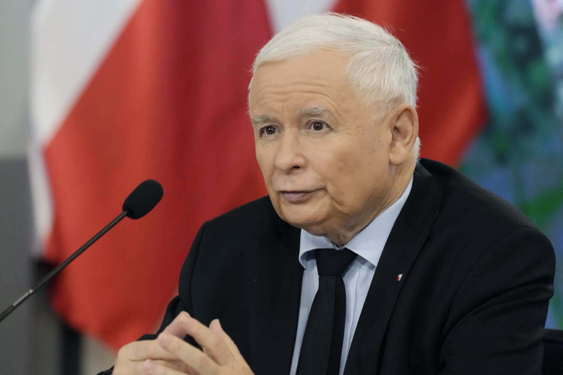 <p>Jarosław Kaczyński, leader of the Polish Law and Justice Party, speaks at a news conference in October. Law and Justice is accused of planting malware on the phones of several activists and politicians in Poland.</p>
