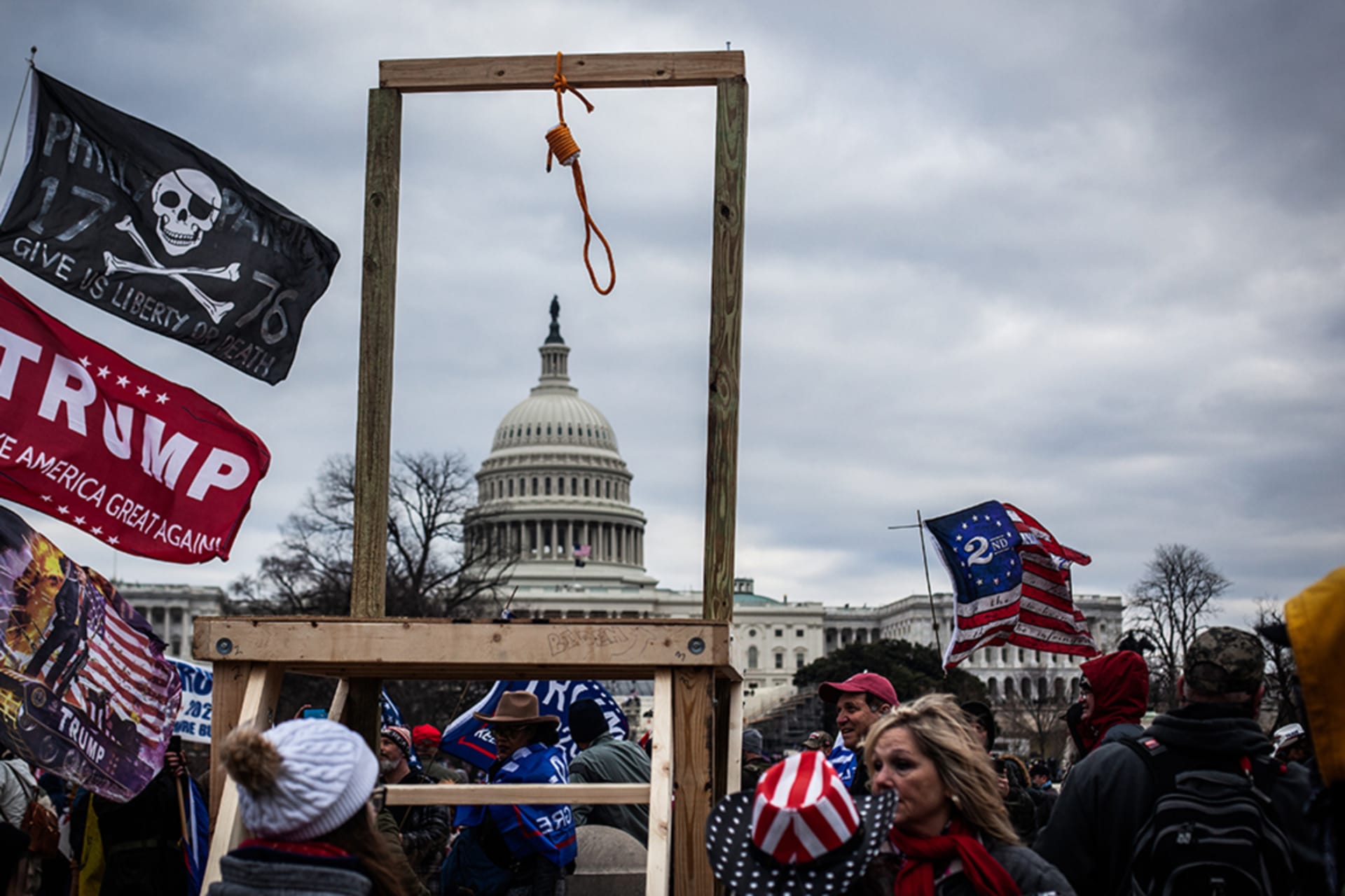 <p>Supporters of President Donald Trump protest near the U.S. Capitol Building on January 06, 2021.</p>
