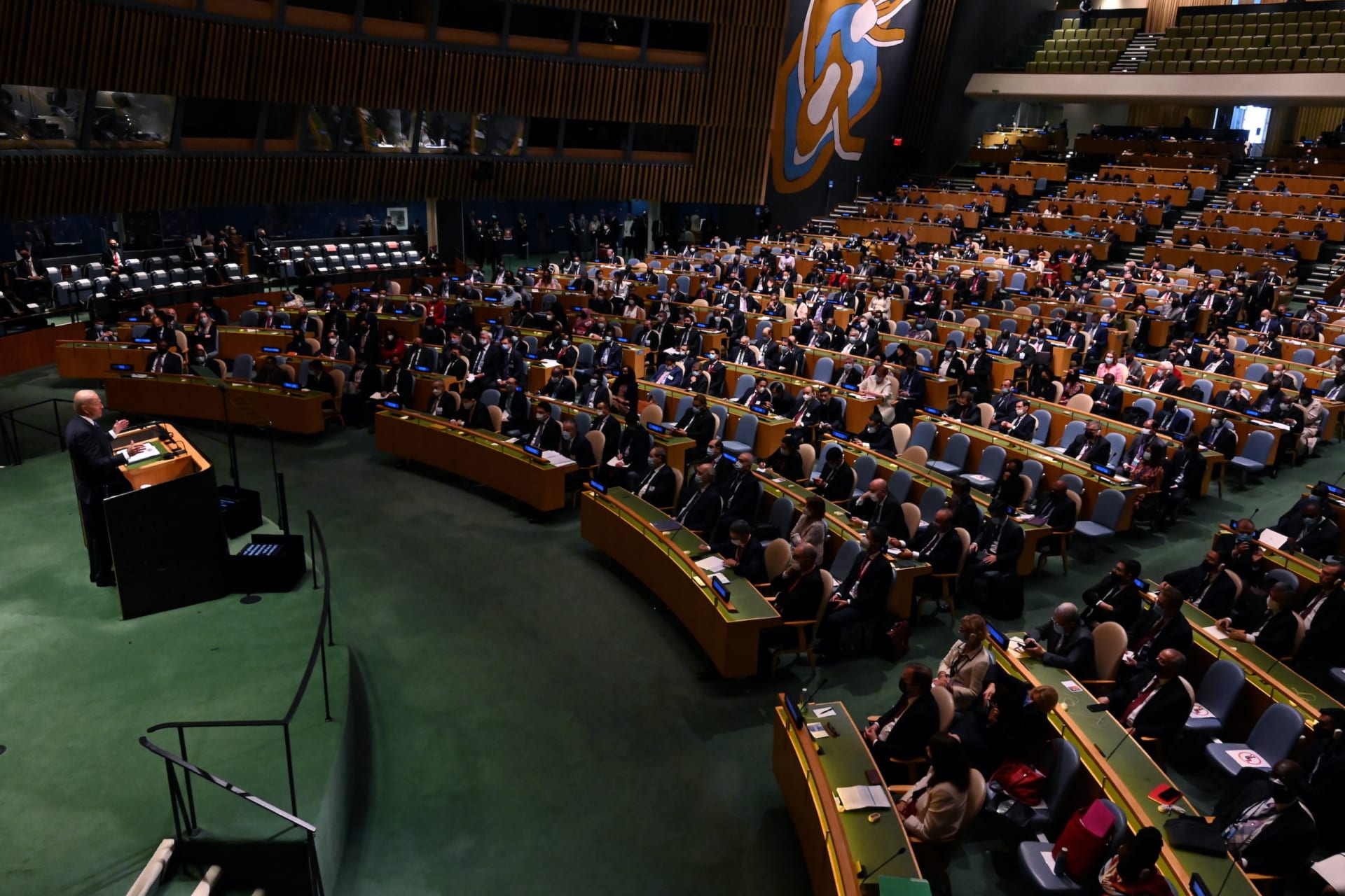 <p>U.S. President Joe Biden speaks during the seventy-sixth Session of the General Assembly at UN Headquarters in New York on September 21, 2021.</p>

