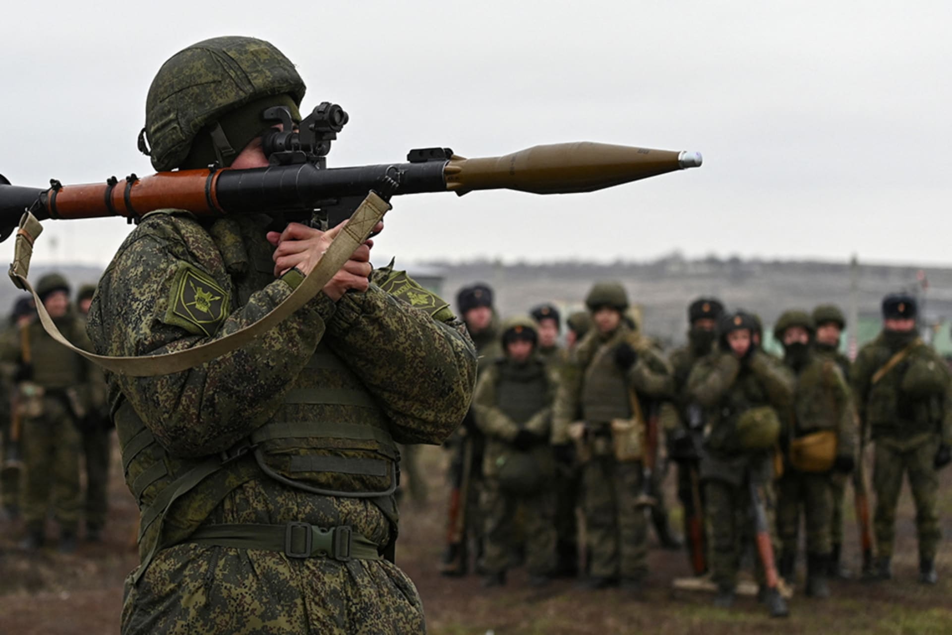 <p>A grenade launcher operator of the Russian armed forces participates in combat drills at the Kadamovsky range in the Rostov region, Russia</p>
