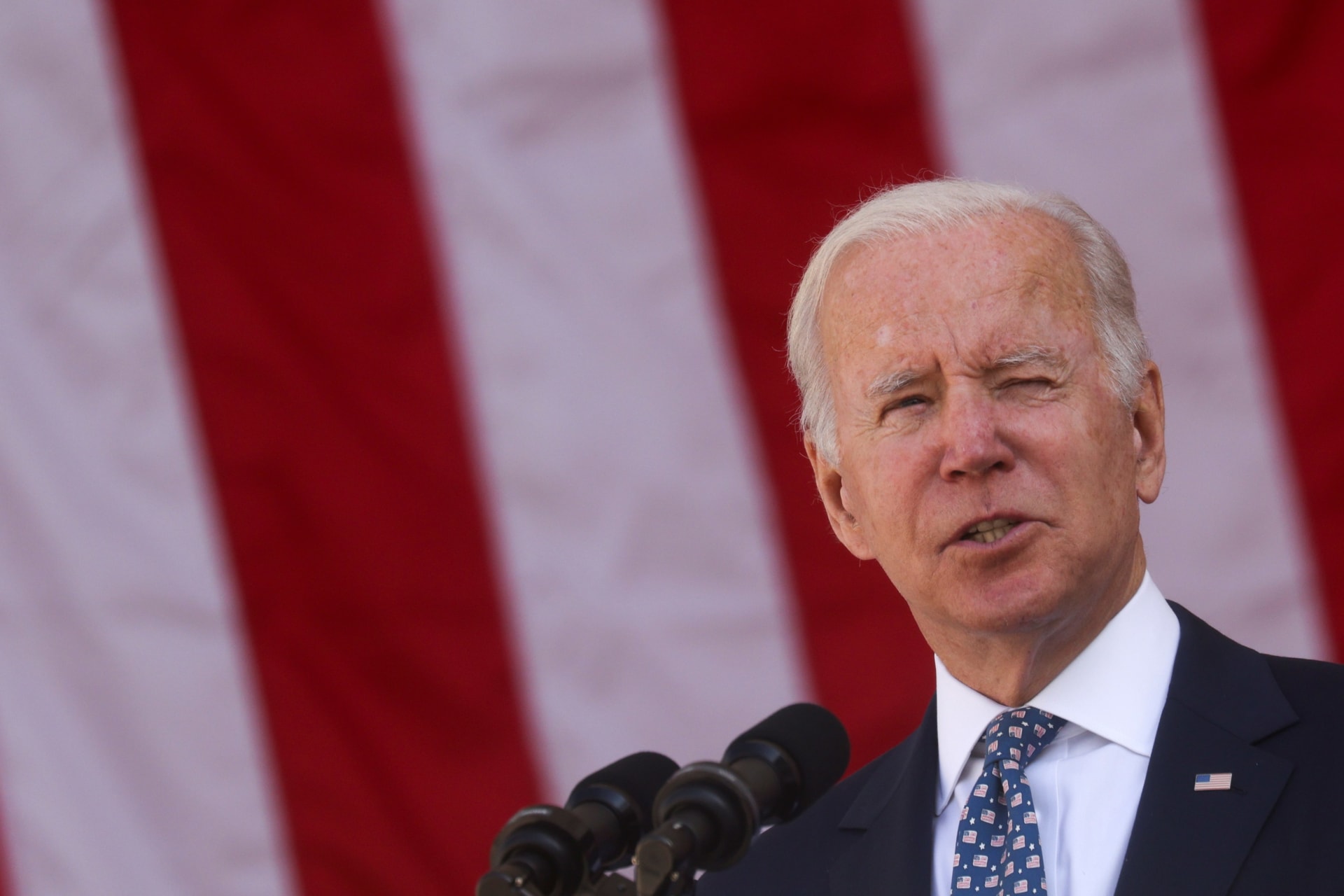 <p>U.S. President Joe Biden delivers remarks at the National Veterans Day Observance at Arlington National Cemetery in Arlington, Virginia, on November 11, 2021.</p>