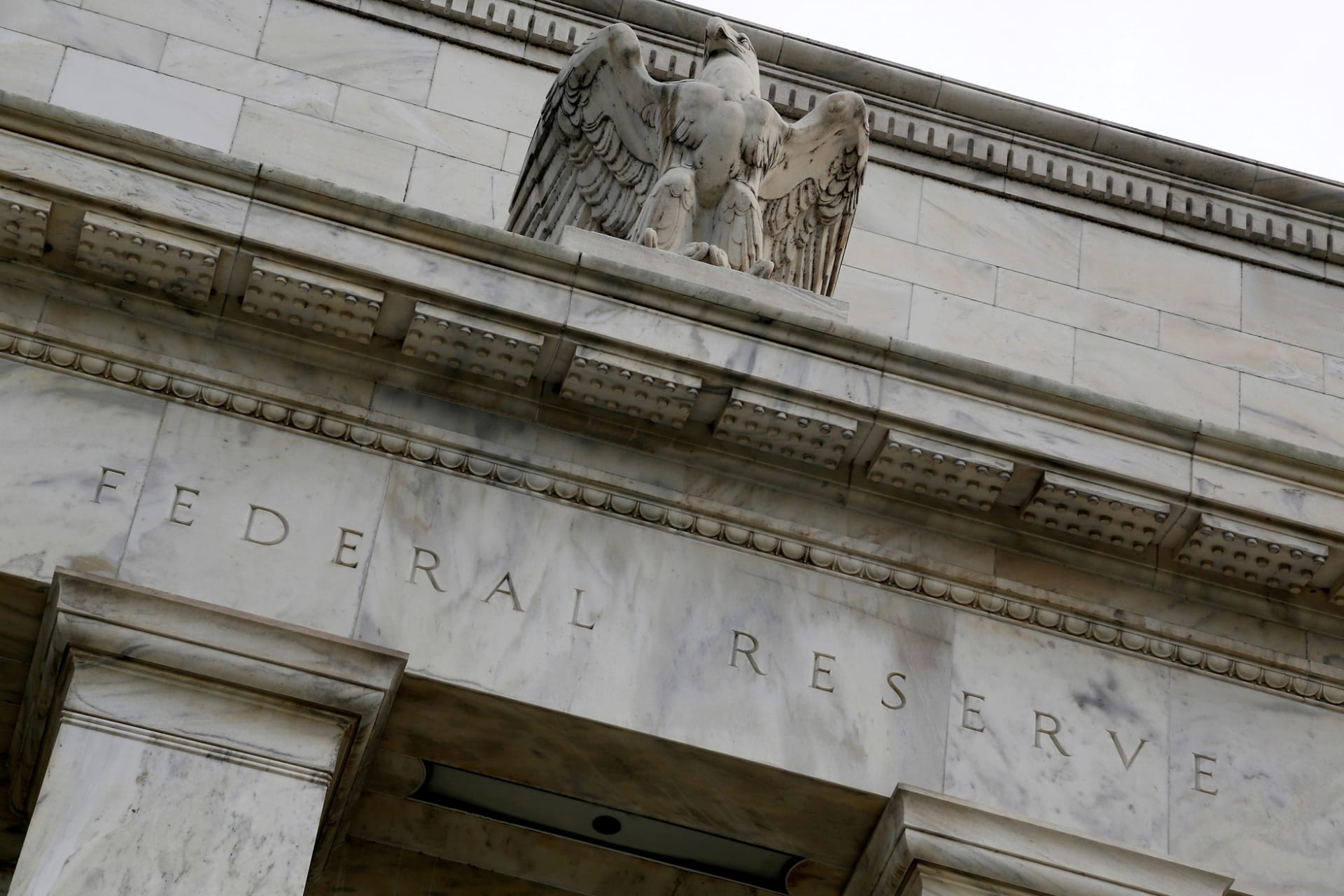 <p>An eagle tops the U.S. Federal Reserve building’s facade in Washington D.C. on July 31, 2013. </p>
