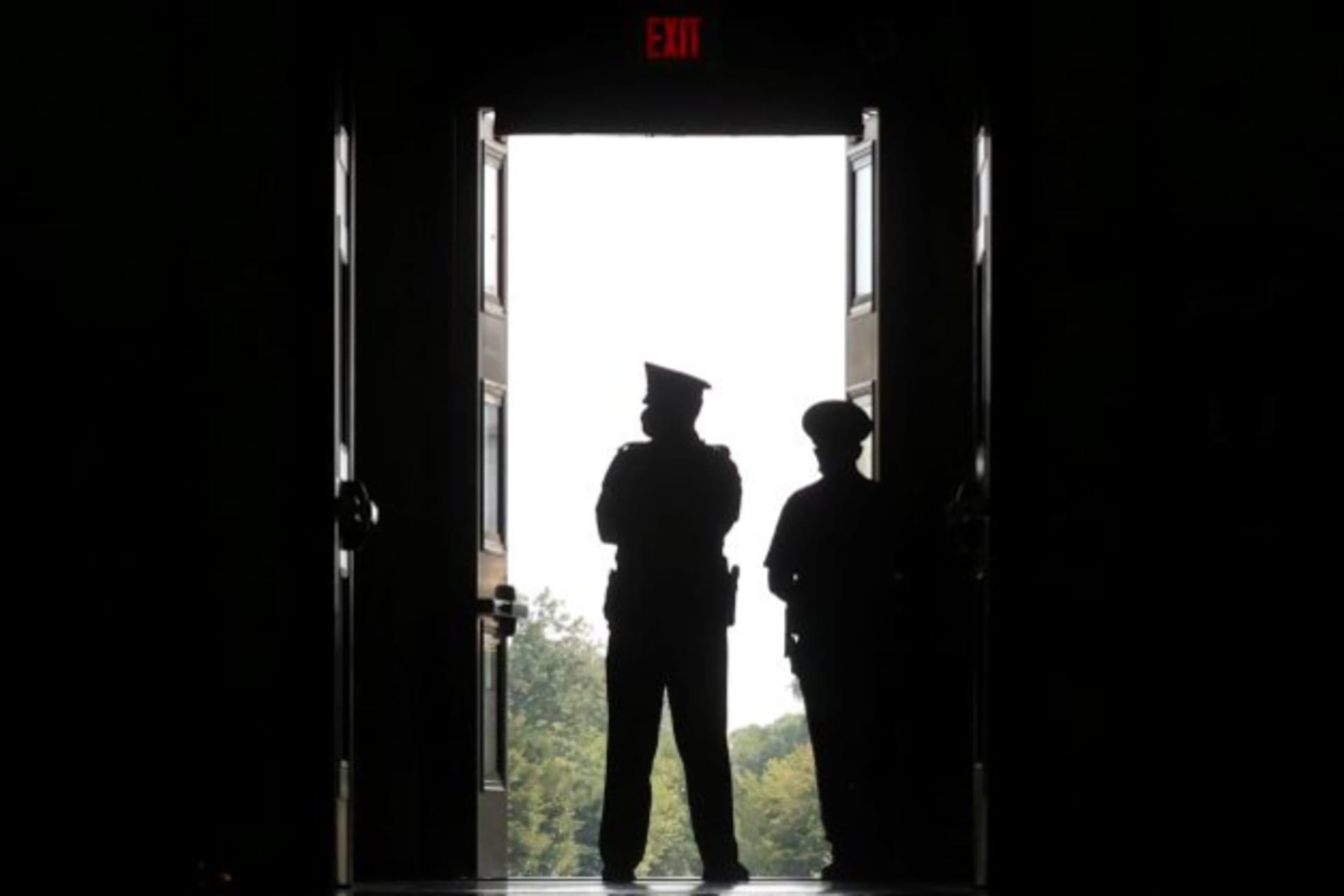 <p>U.S. Capitol Police officers look down from the Rotunda door as members of Congress gather for a September 11th commemoration at the U.S. Capitol in Washington, U.S. September 13, 2021</p>
