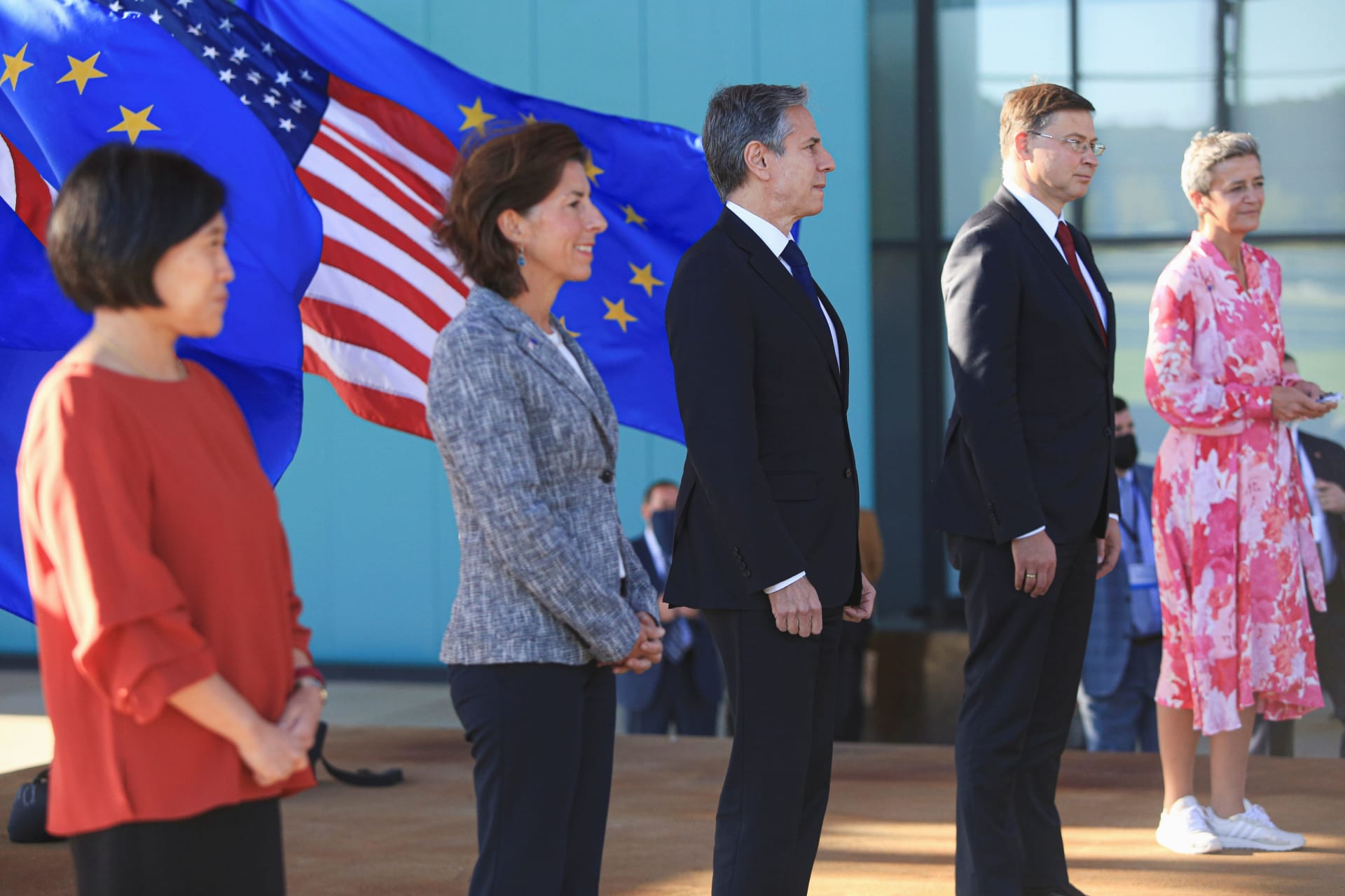 <p>U.S. and European officials participate in a meeting of the Transatlantic Trade and Technology Council in Pittsburgh, Pennsylvania on September 29, 2021.</p>
