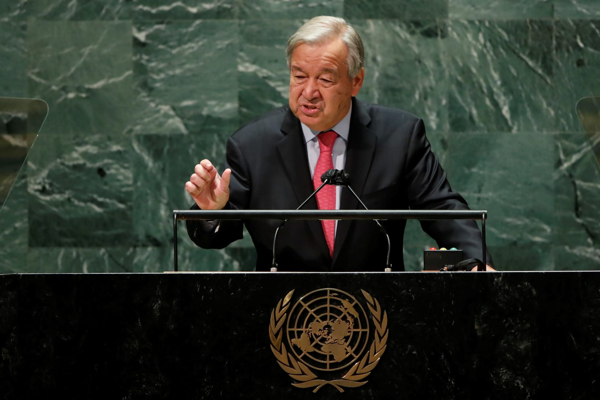 <p>United Nations Secretary-General Antonio Guterres addresses the seventy-sixth session of the UN General Assembly in New York City, U.S., September 21, 2021.</p>
