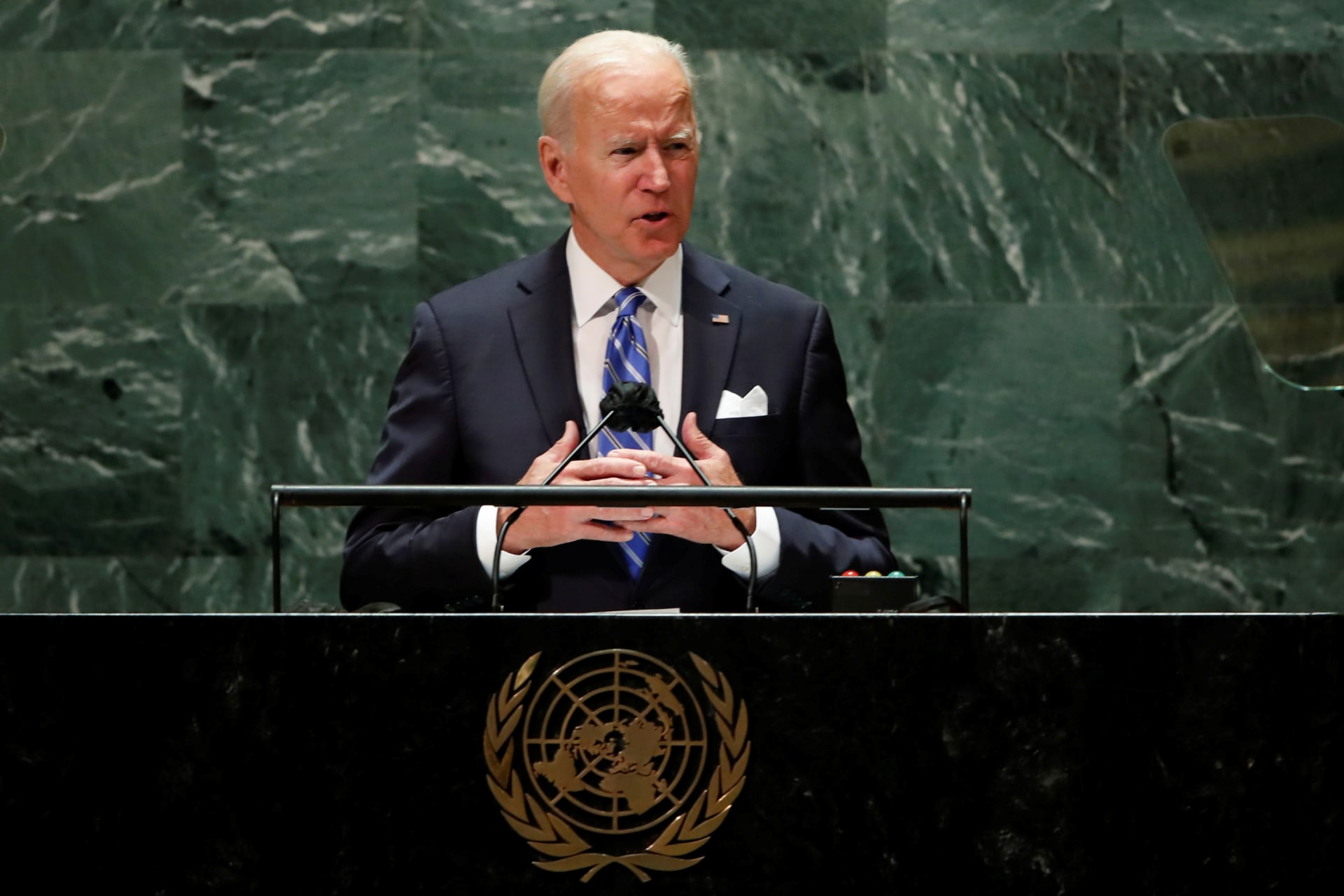 <p>U.S. President Joe Biden addresses the 76th Session of the U.N. General Assembly in New York City, U.S., September 21, 2021.</p>
