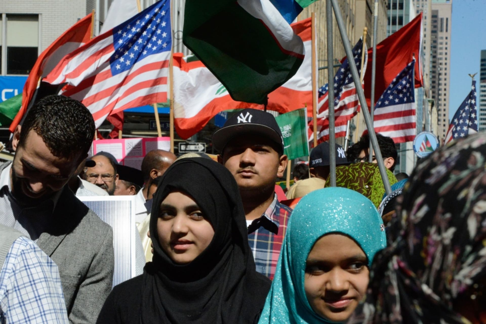 <p>People participate in the annual Muslim Day Parade in Manhattan in 2016.</p>
