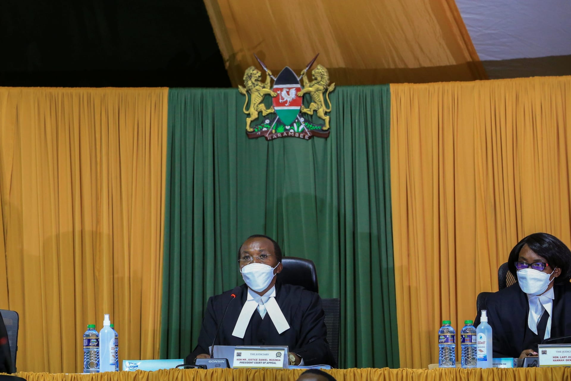 <p>Kenya Court of Appeal President Daniel Musinga addresses delegates during the ruling of the Building Bridges Initiatives (BBI) case at the Court of Appeal in Nairobi, Kenya on August 20, 2021.</p>
