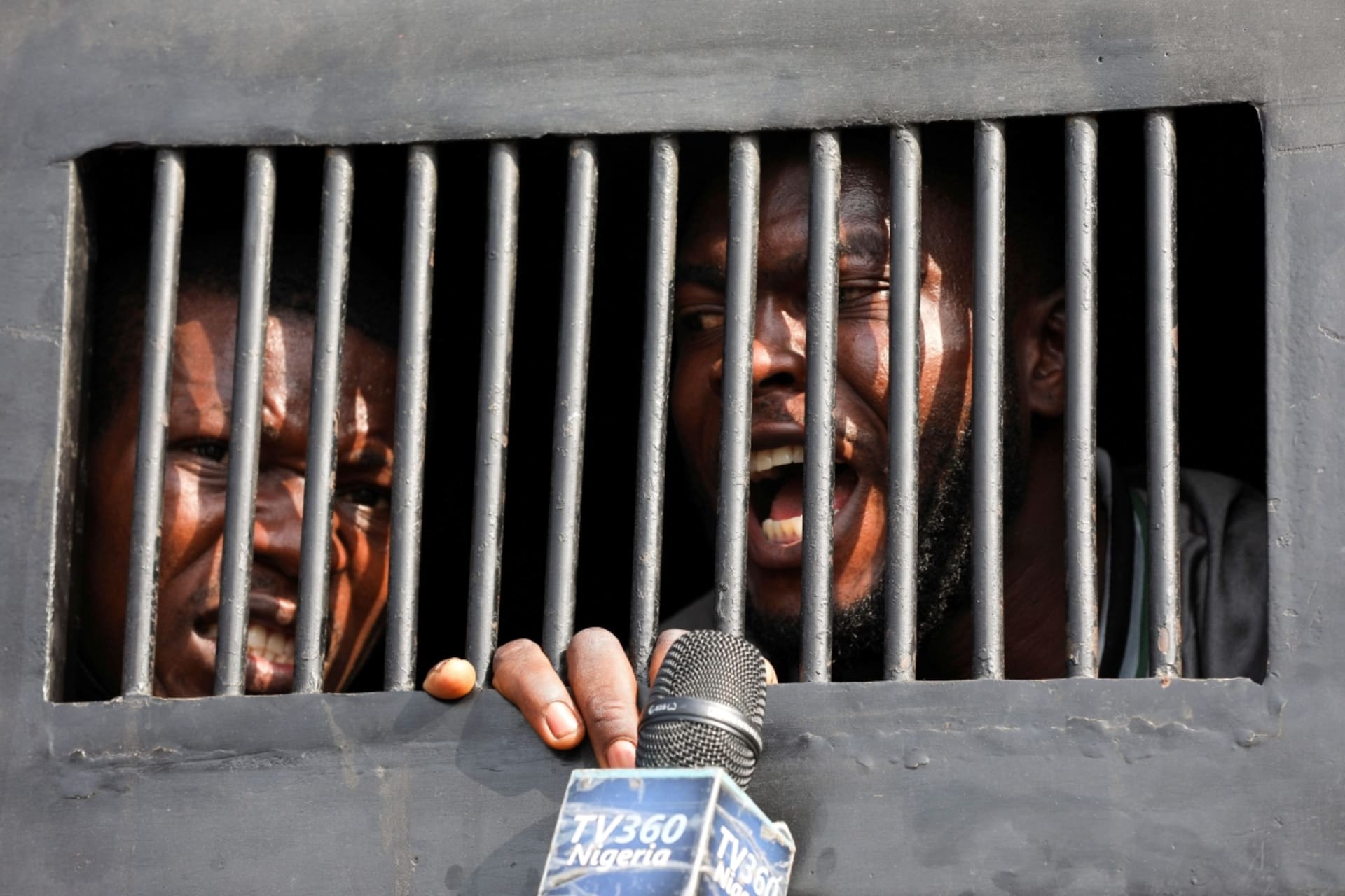 <p>A man detained by the police speaks to the media during a protest against the reopening of the Lekki Toll Gate in Lagos, Nigeria on February 13, 2021.</p>