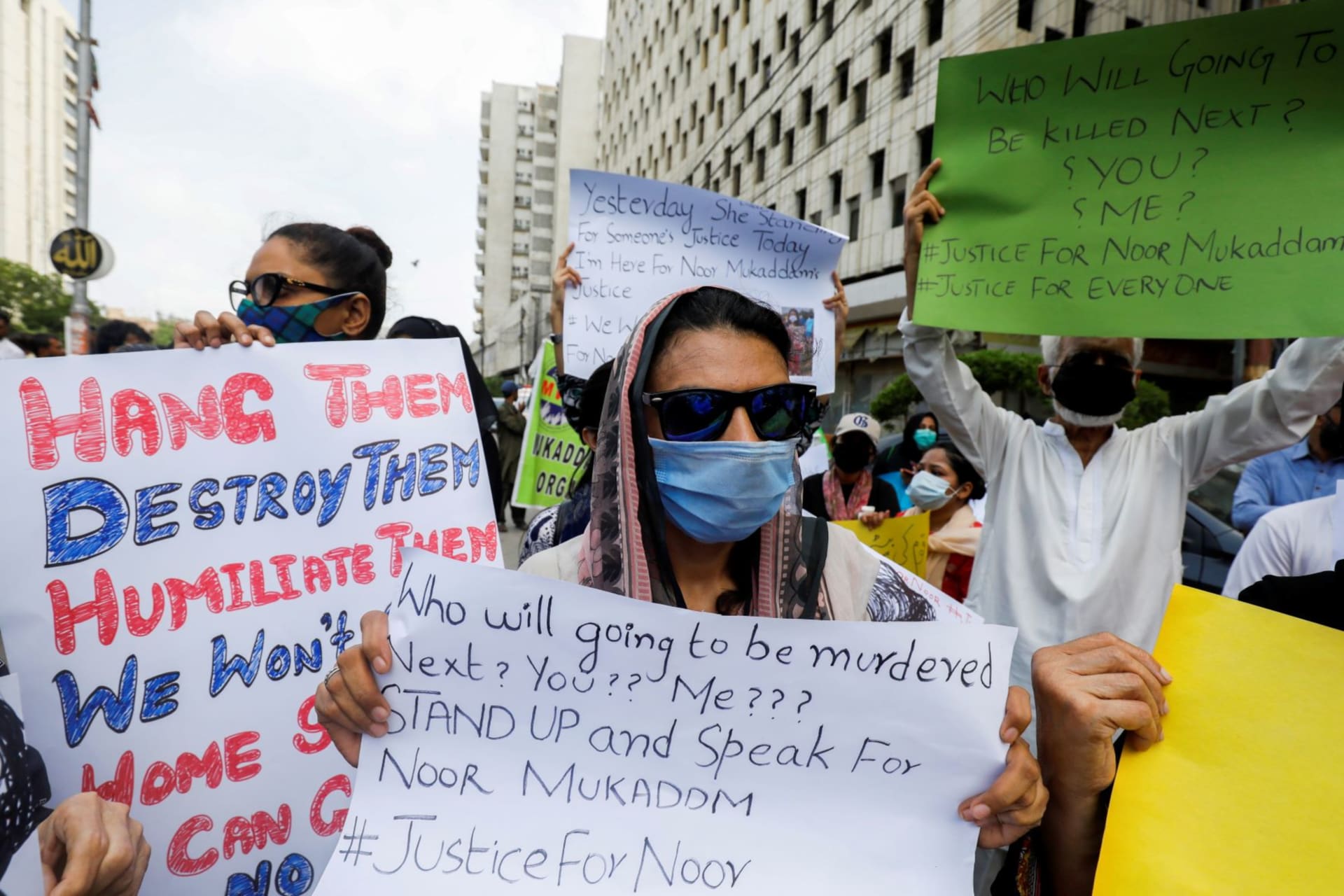 <p>Pakistani women in Karachi protest violence against women and the recent murder of Noor Mukadam. </p>
