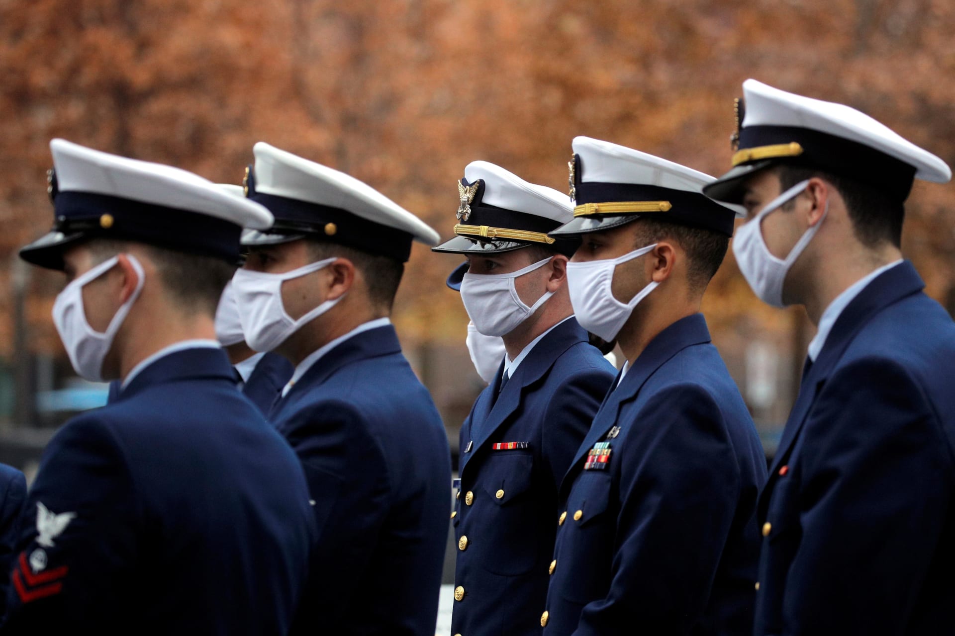 <p>The Coast Guard Honor Guard at the 9/11 Memorial in New York City on Veterans Day 2020.</p>
