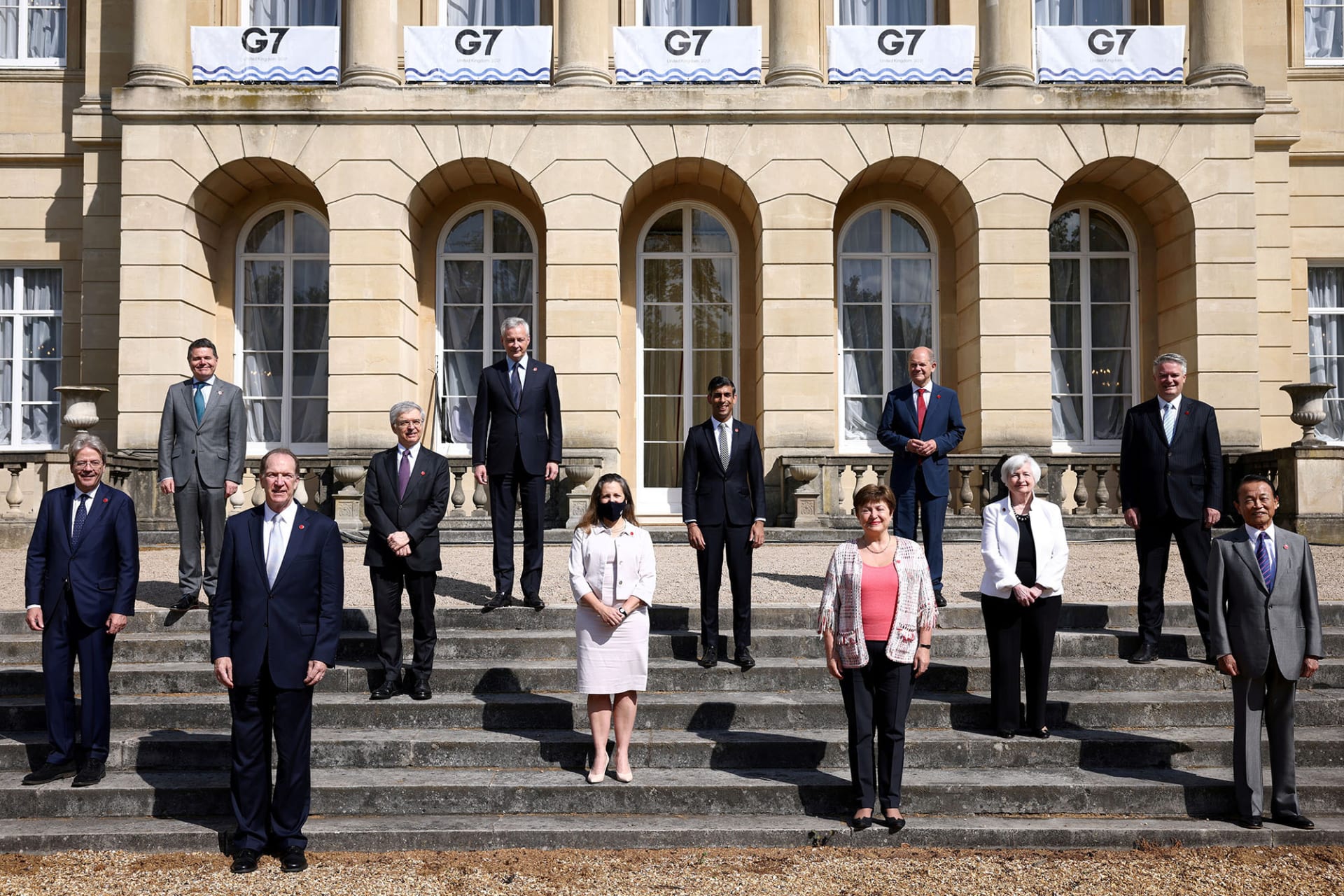 <p>Group of Seven (G7) finance ministers pose for a photo during a meeting in London in June 2021.</p>

