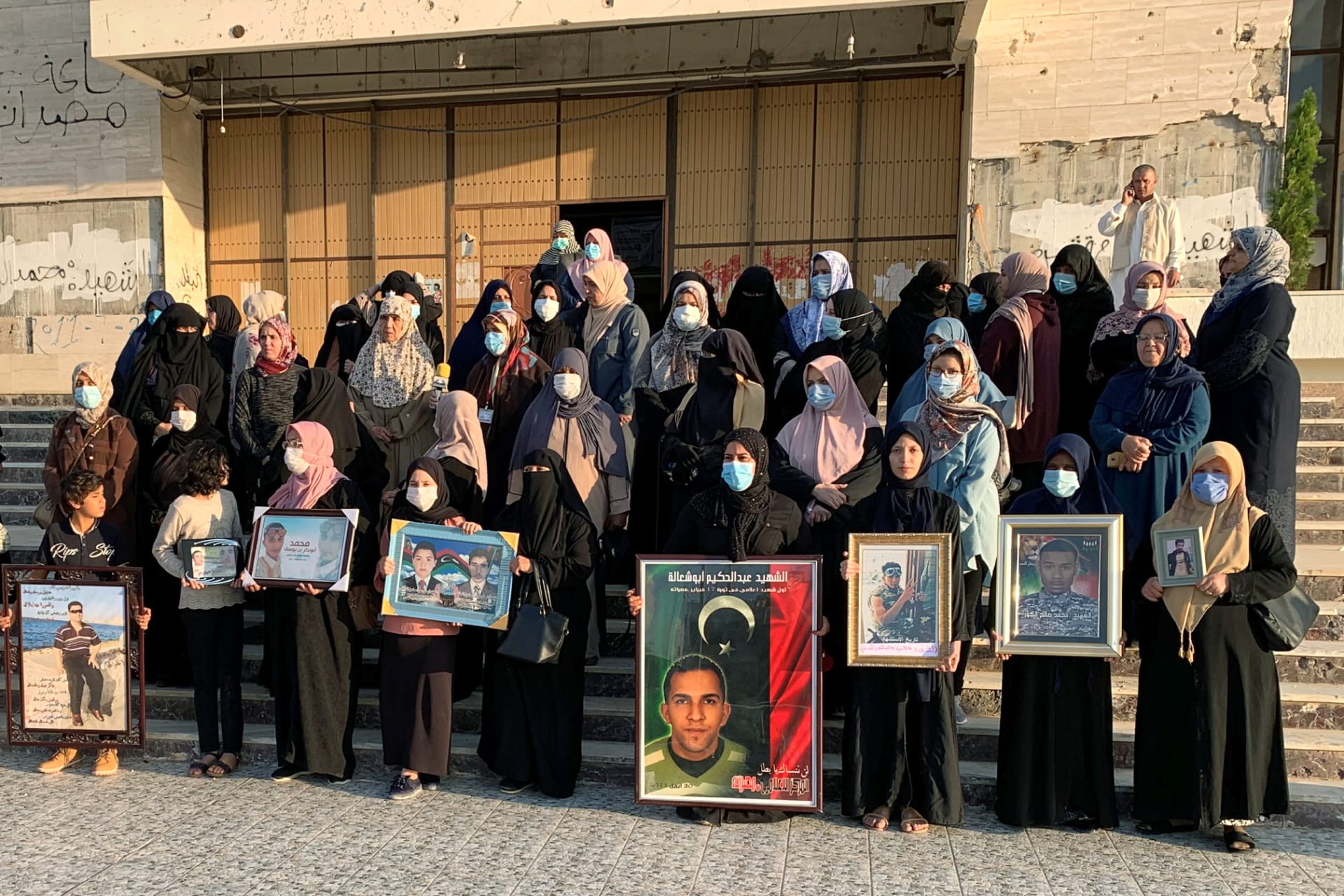 <p>Libyan women participate in a protest in Misrata against the government after not receiving enough support following the deaths of family members due to the conflict. </p>
