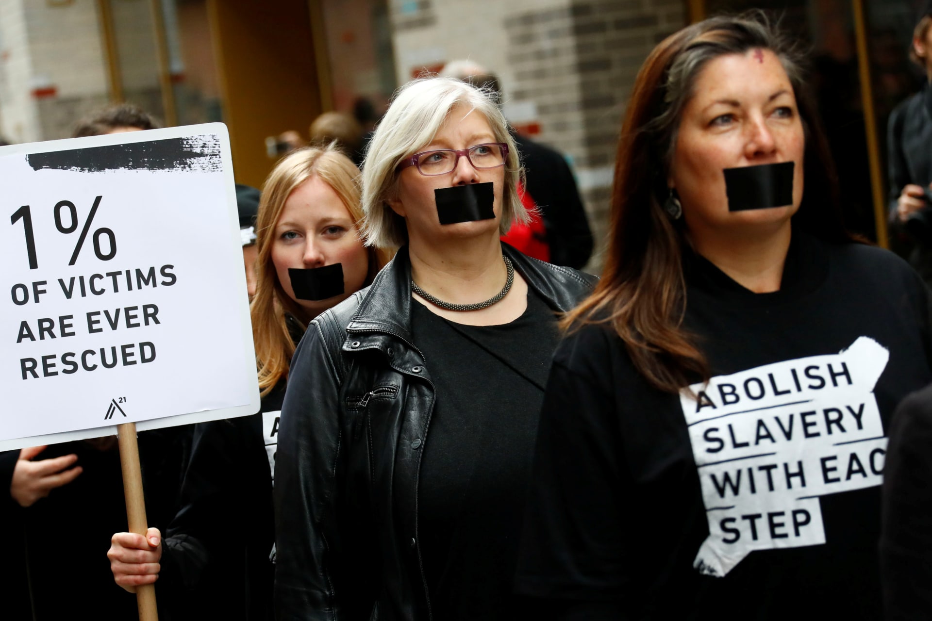 <p>Activists take part in a ‘Walk for Freedom’ to protest against human trafficking in Berlin, Germany on October 20, 2018.</p>
