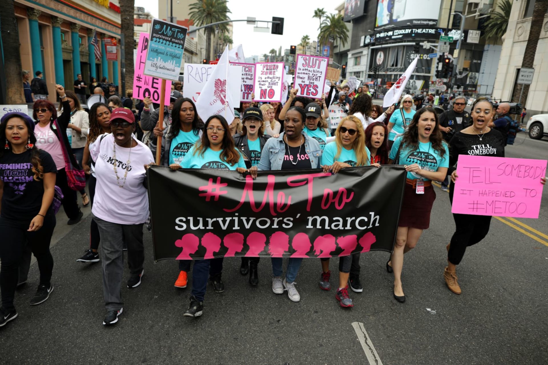 <p>Tarana Burke, founder and leader of the #MeToo movement, marches with others at the #MeToo March in Los Angeles on Nov. 1, 2017.</p>
