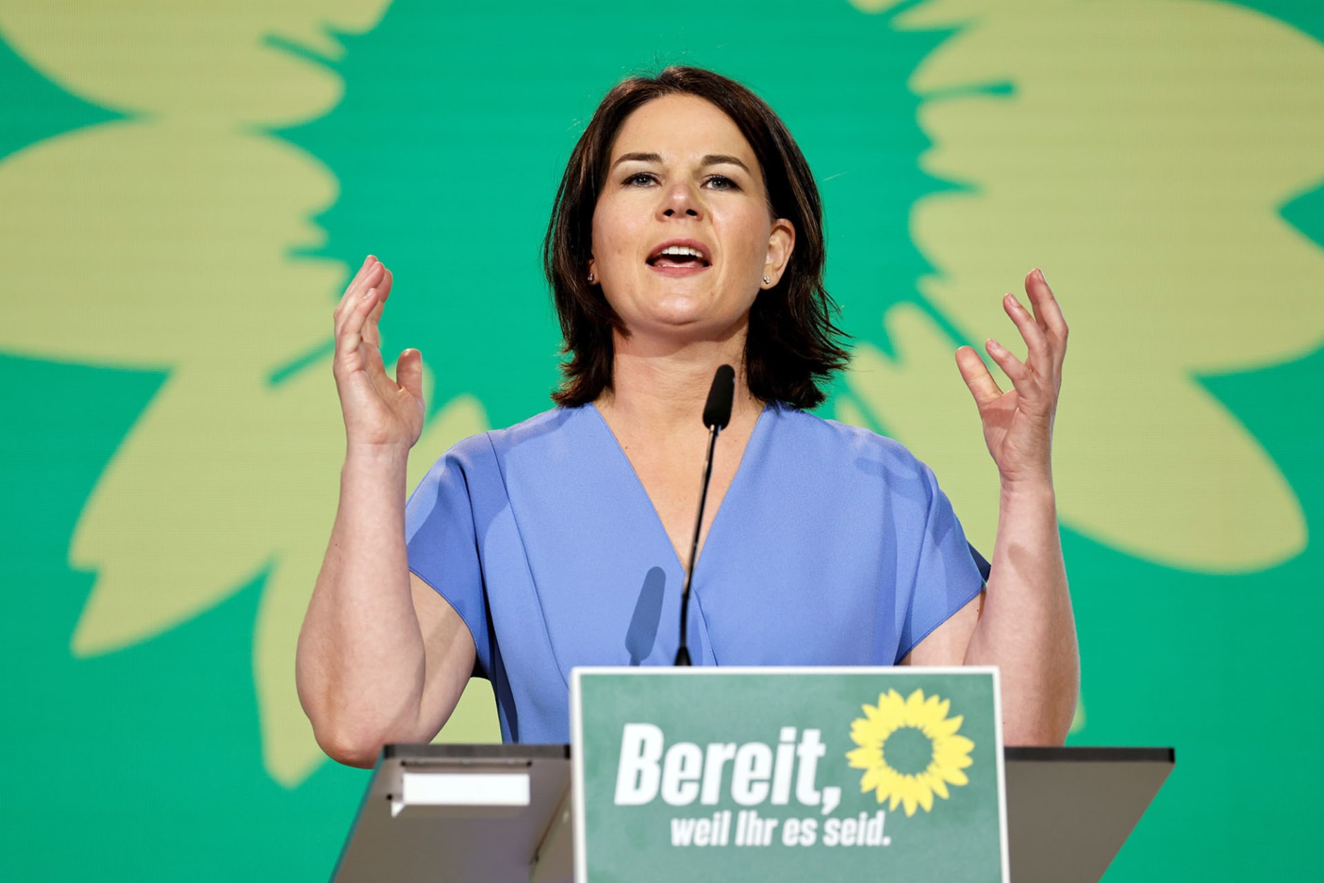 <p>Annalena Baerbock, leader of Germany’s green party, speaks at the party conference in June 2021.</p>

