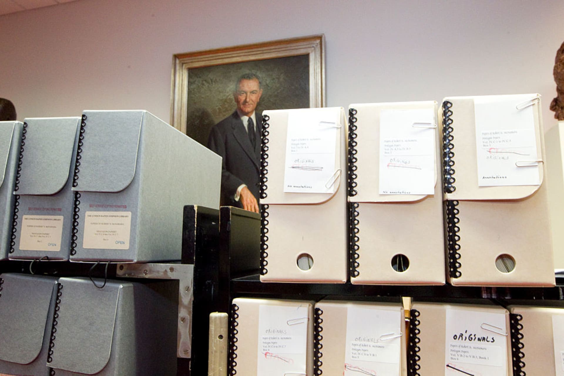 <p>The LBJ Presidential Library in Austin, Texas, displays an original set of the Pentagon Papers. </p>
