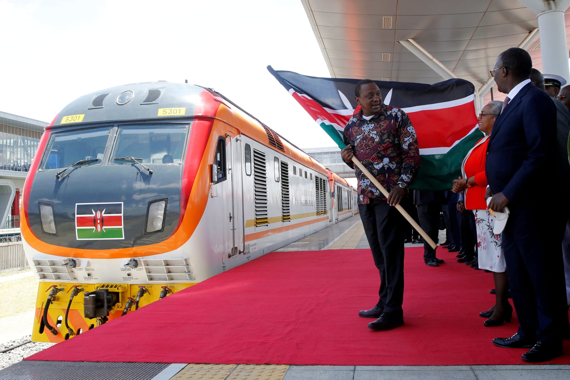 <p>Kenyan President Uhuru Kenyatta stands at the Nairobi Terminus, which operated the Standard Gauge Railway line constructed by the China Road and Bridge Corporation and financed by the Chinese government, on October 16, 2019.</p>
