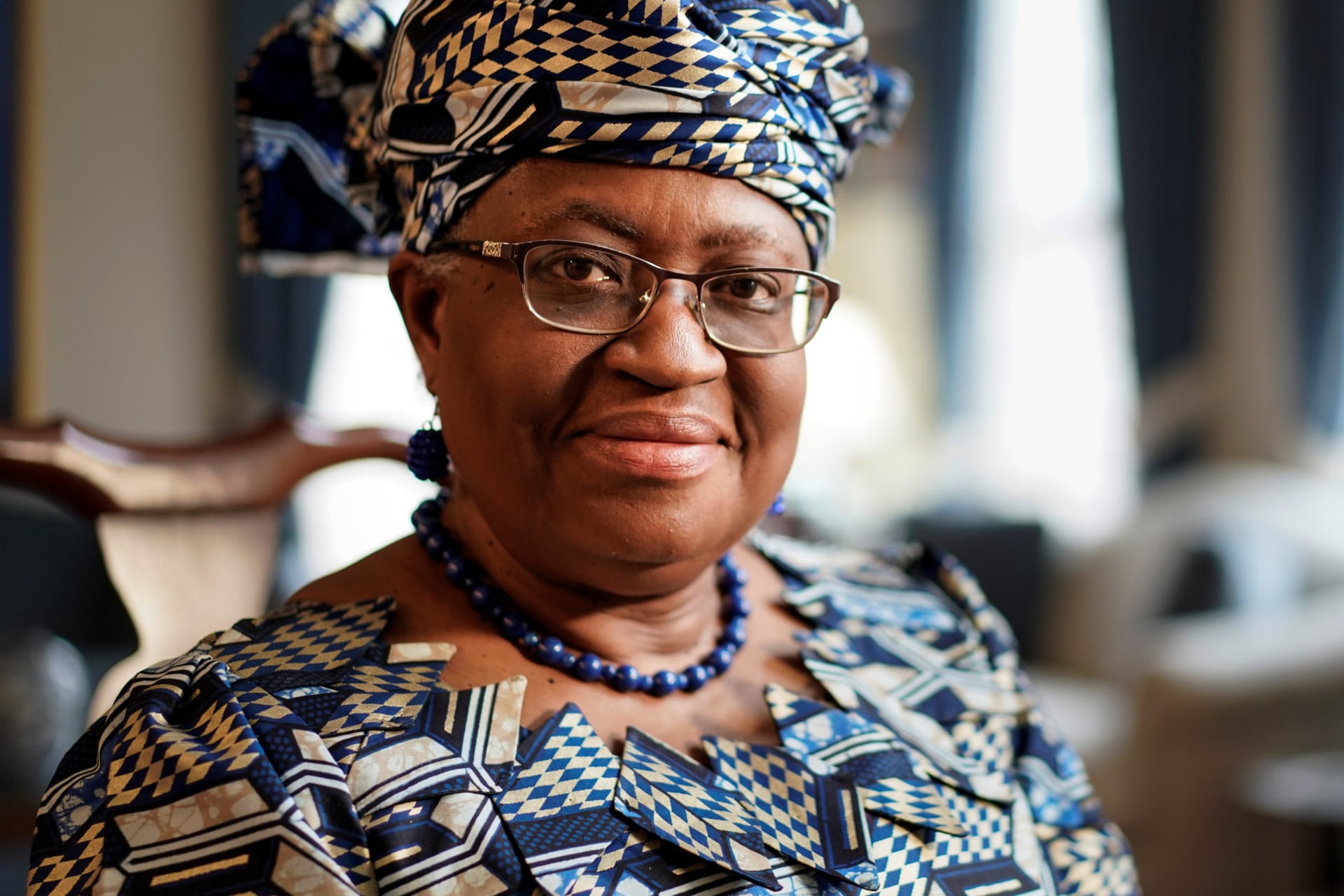 <p>Incoming World Trade Organization (WTO) Director General Ngozi Okonjo-Iweala speaks during an interview with Reuters in Potomac, Maryland, U.S. on February 15, 2021.</p>
