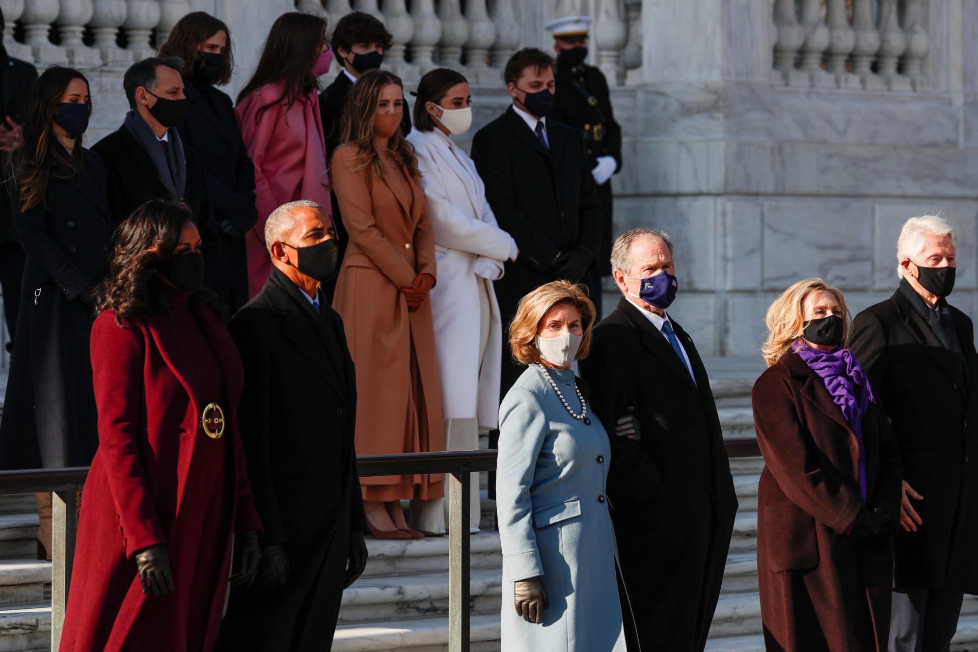 <p>Former First Lady Michelle Obama, former President Barack Obama, former First Lady Laura Bush, former President George W. Bush, former Secretary of State Hillary Clinton, and former President Bill Clinton visit Arlington National Cemetery. </p>
