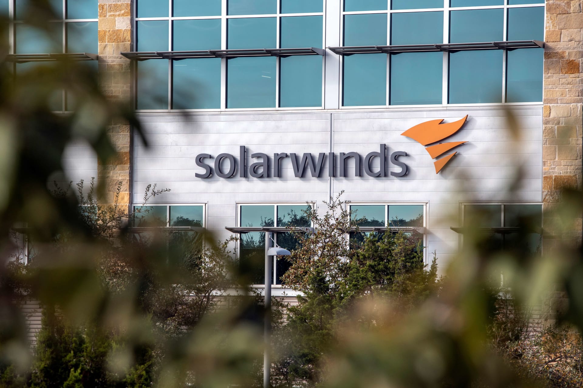 <p>The SolarWinds logo is seen outside its headquarters in Austin, Texas.</p>
