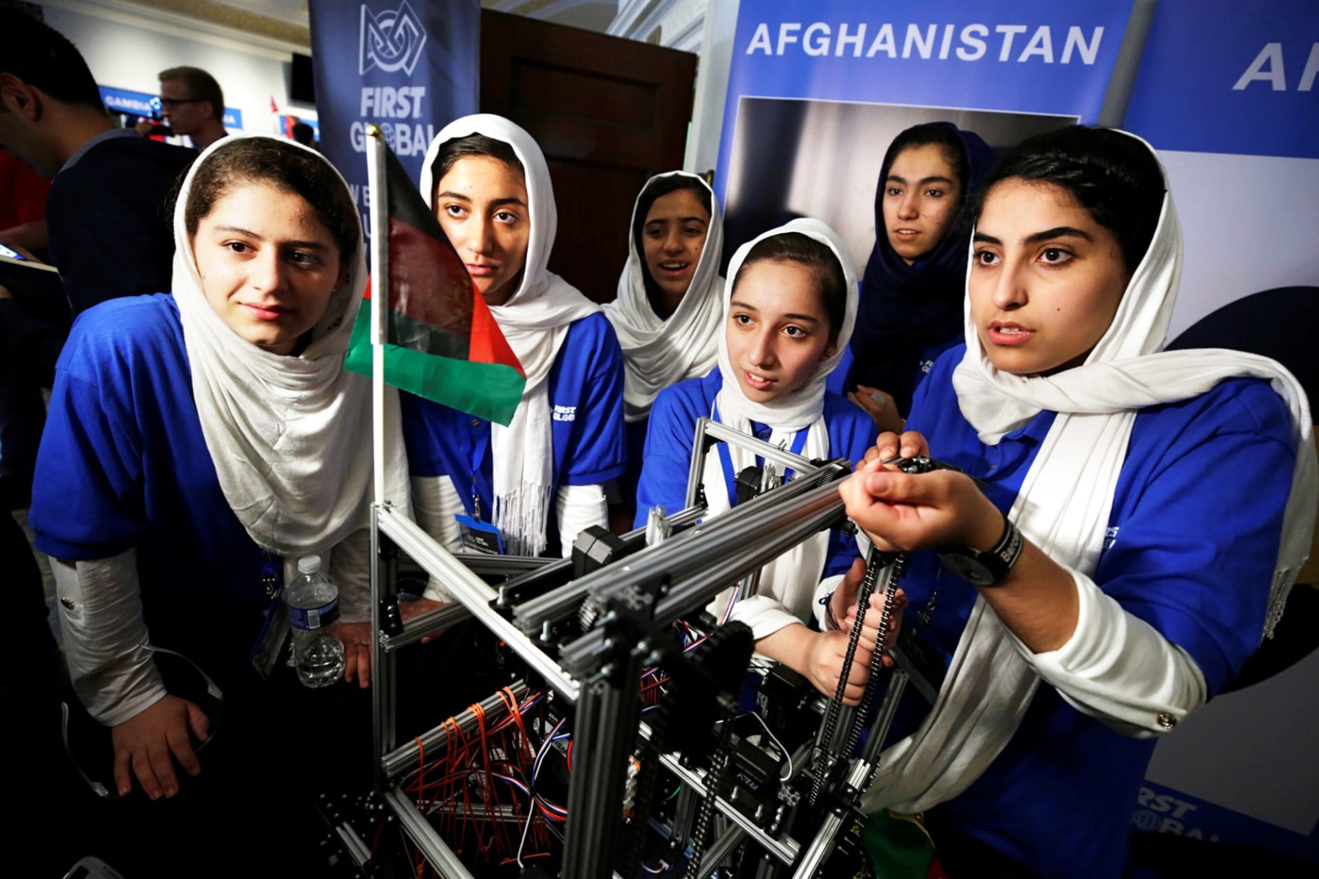 <p>An all-girls team from Afghanistan at the international Robot Olympiad in Washington, DC in 2017. </p>
