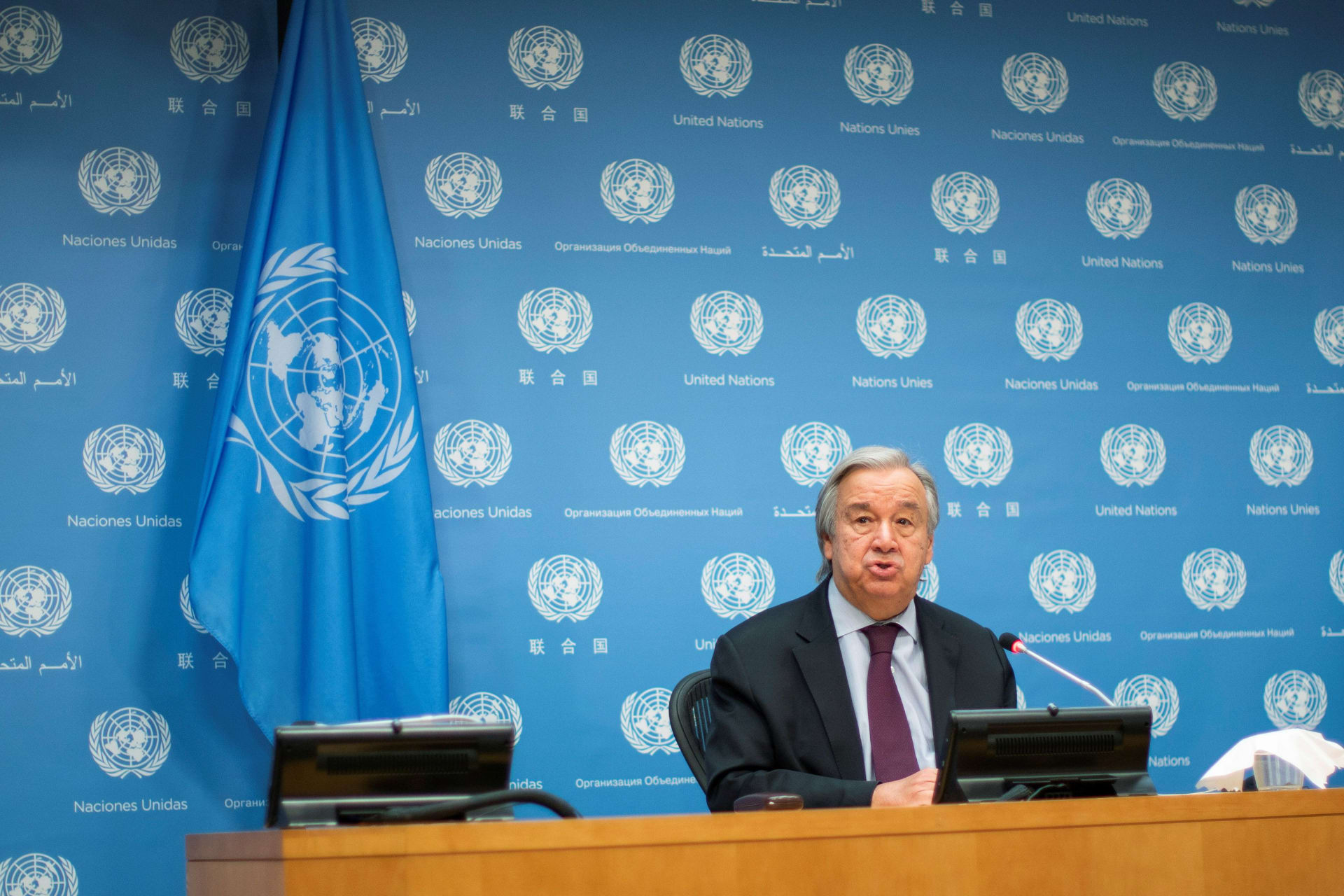 <p>United Nations Secretary-General Antonio Guterres speaks during a news conference at U.N. headquarters.</p>
