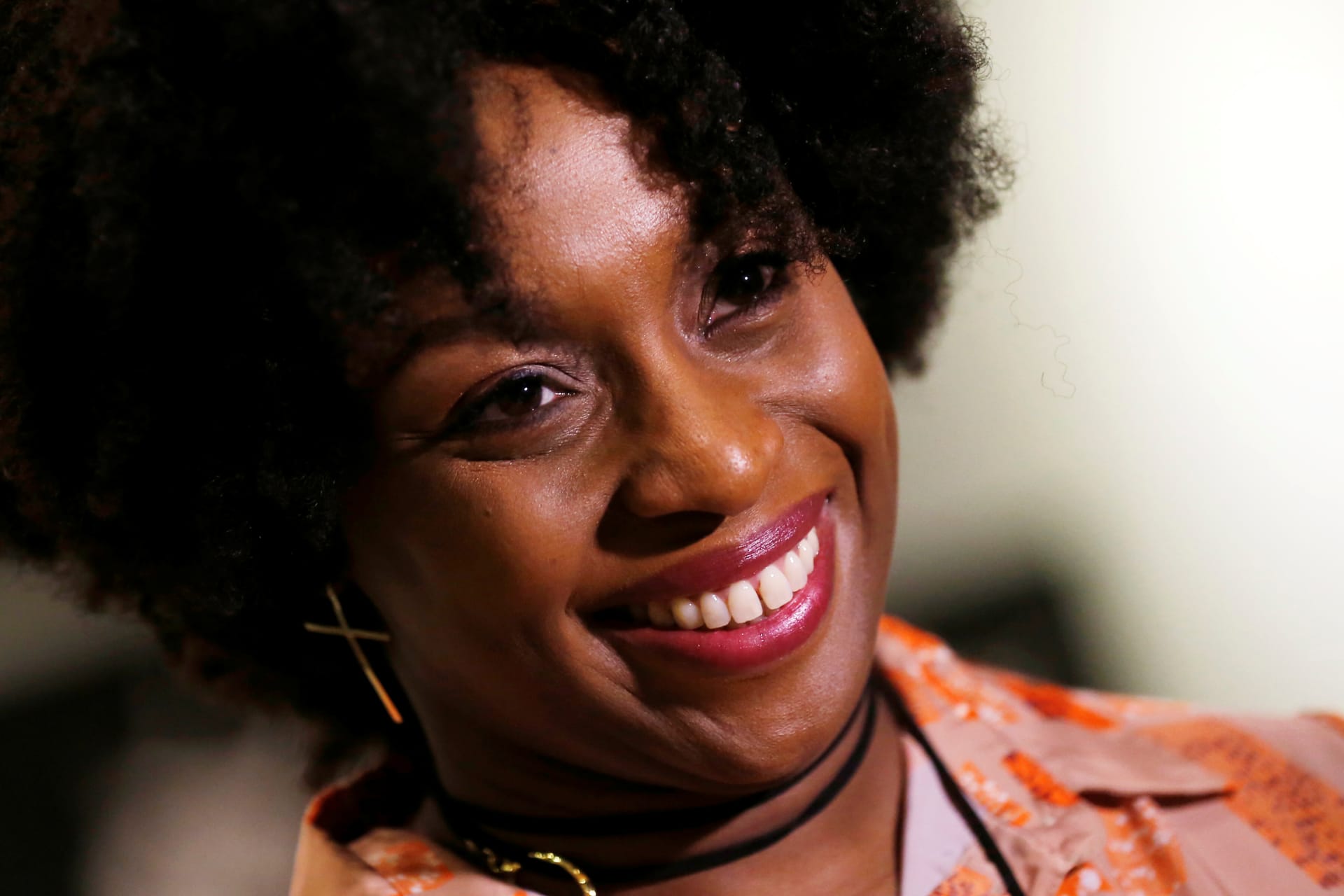 <p>Nigerian writer Chimamanda Ngozi Adichie speaks during an interview with Reuters in Santiago, Chile on January 13, 2020.</p>
