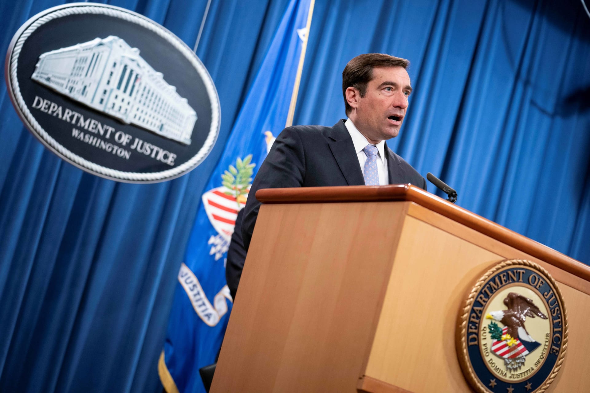 <p>Assistant Attorney General for National Security John C. Demers speaks during a virtual news conference at the Department of Justice.</p>
