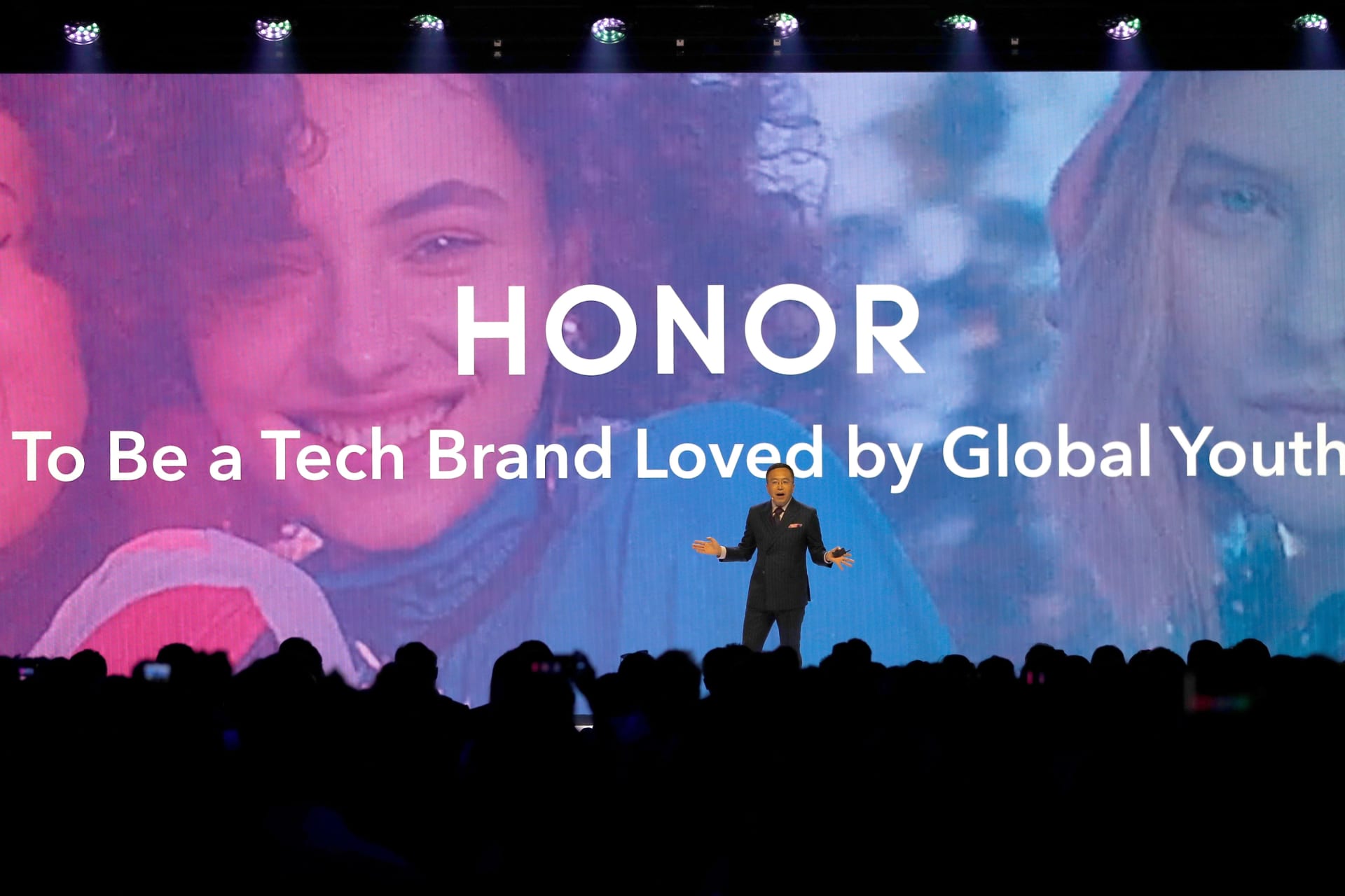 <p>President of Huawei’s Honor brand, George Zhao, launches the Honor 20 range of smartphones.</p>
