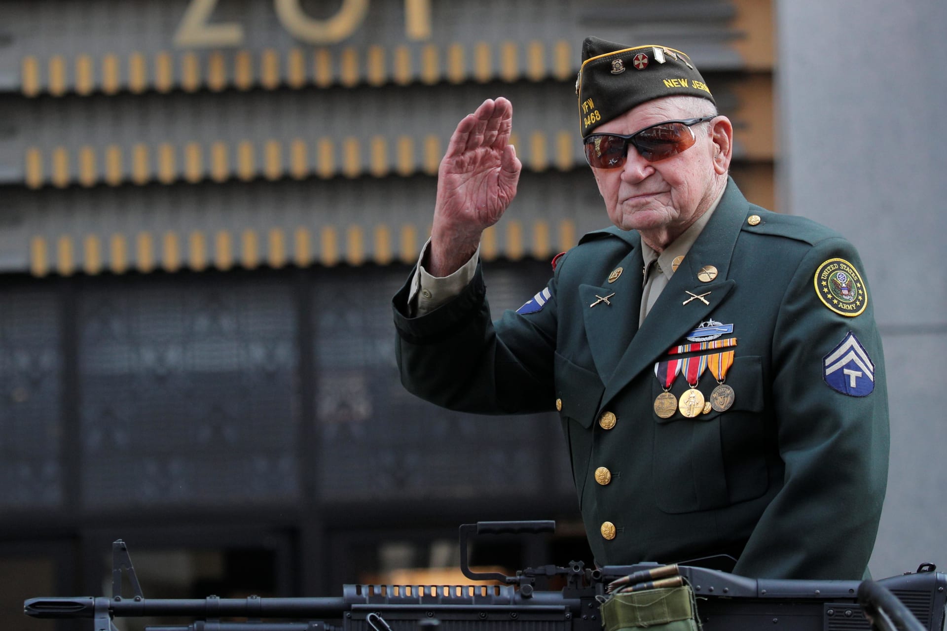 <p>A World War II veteran takes part in the Veterans Day Parade in New York City on November 11, 2019. Brendan McDermid/Reuters</p>
