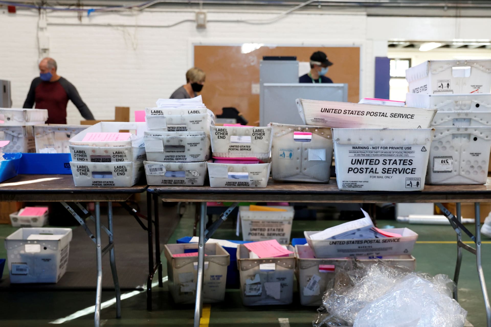 <p>Mail-in ballots are counted in Chester County, Pennsylvania on November 4, 2020.</p>
