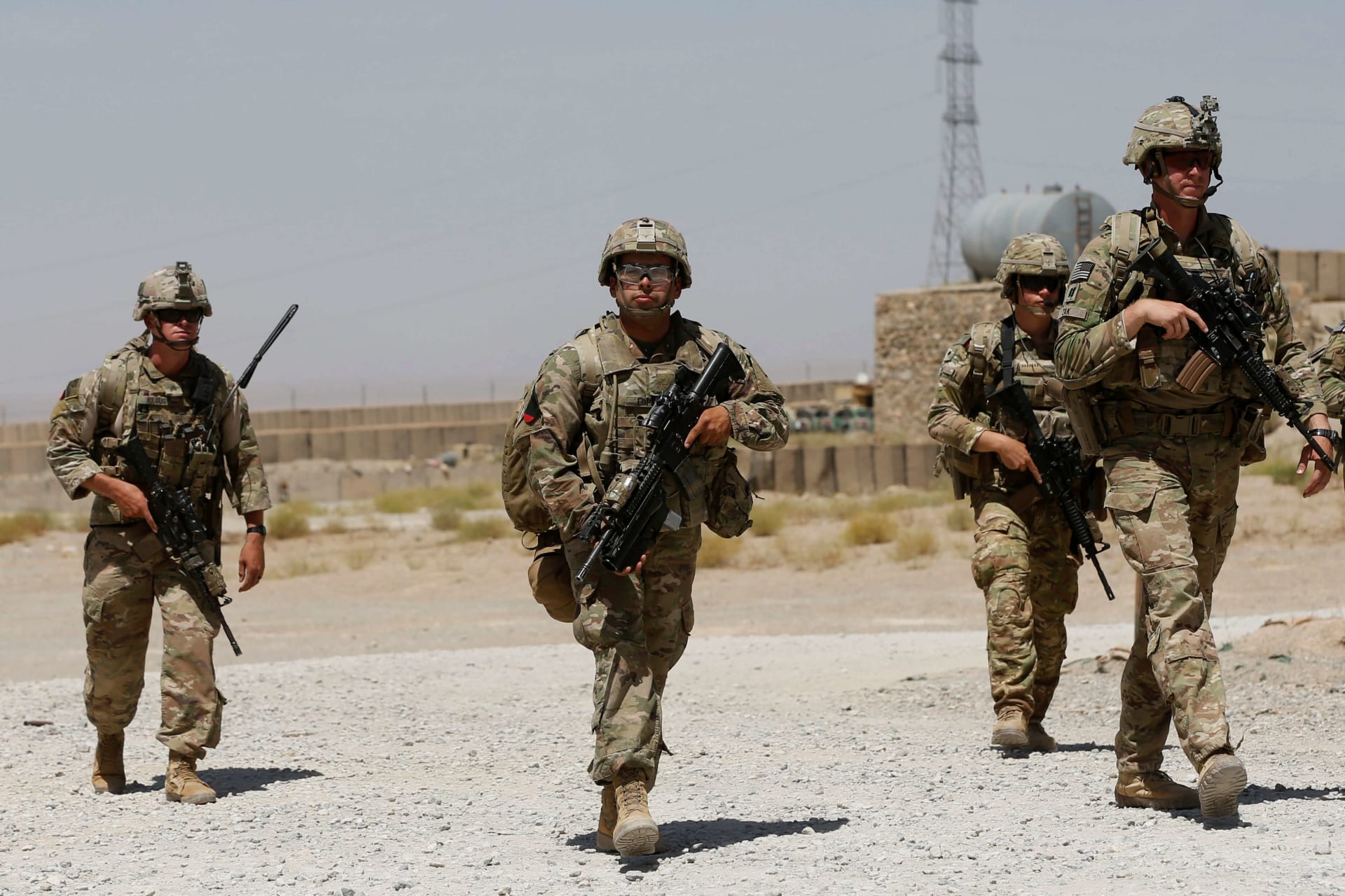 <p>U.S. troops patrolling an Afghan National Army (ANA) Base in Afghanistan’s Logar providence on August 7, 2018. Omar Sobhani/Reuters.</p>
