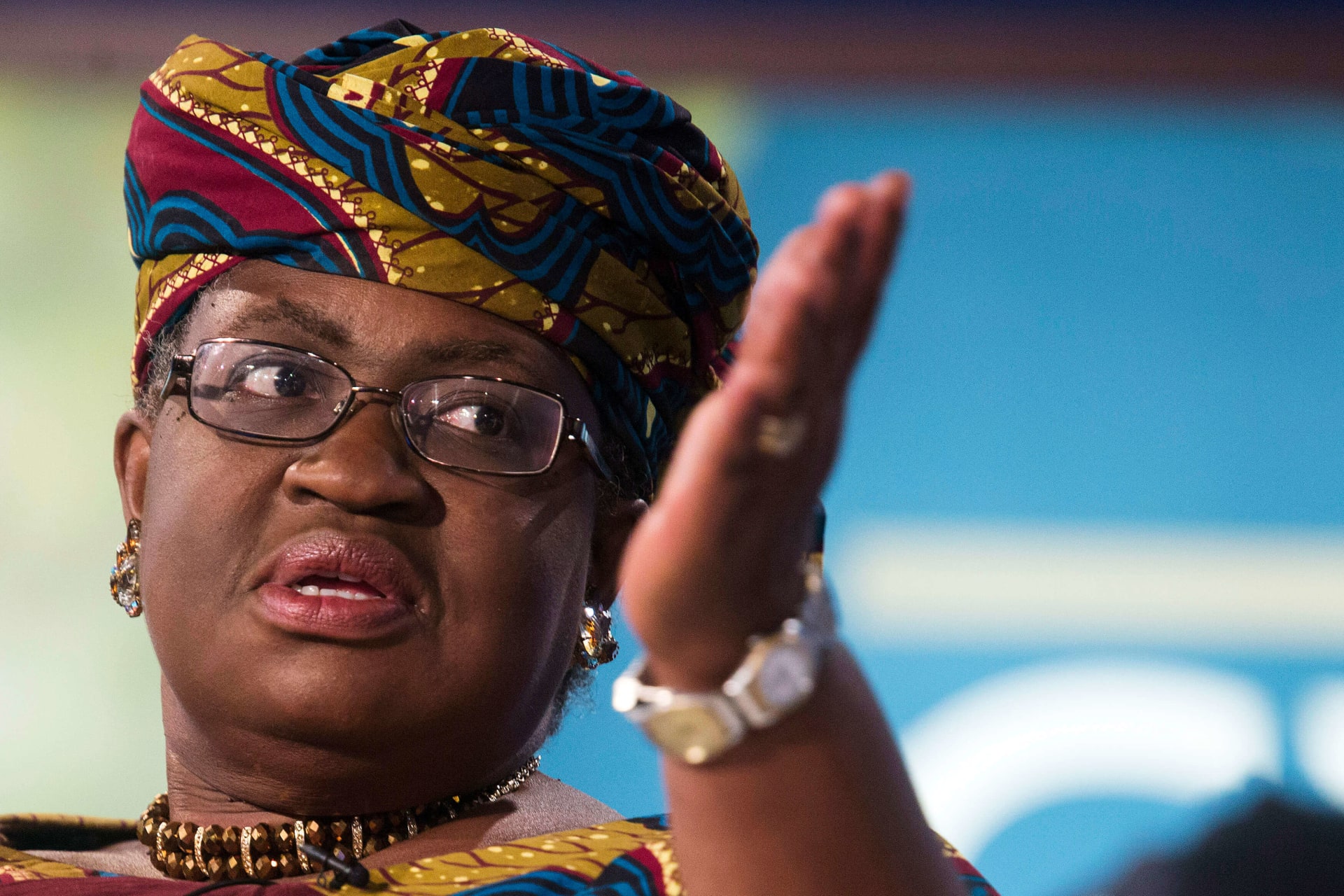 <p>Ngozi Okonjo-Iweala, then Nigeria’s Finance Minister, takes part in a discussion on “Challengers of Job-Rich and Inclusive Growth: Growth and Reform Challenges” during the World Bank/IMF Annual Meeting in Washington on October 8, 2014.</p>