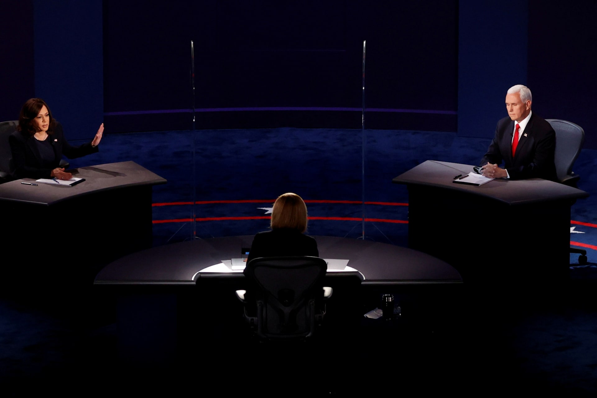 <p>Senator Kamala Harris and Vice President Mike Pence participate in the vice-presidential debate in Salt Lake City, Utah, on October 7, 2020.</p>
