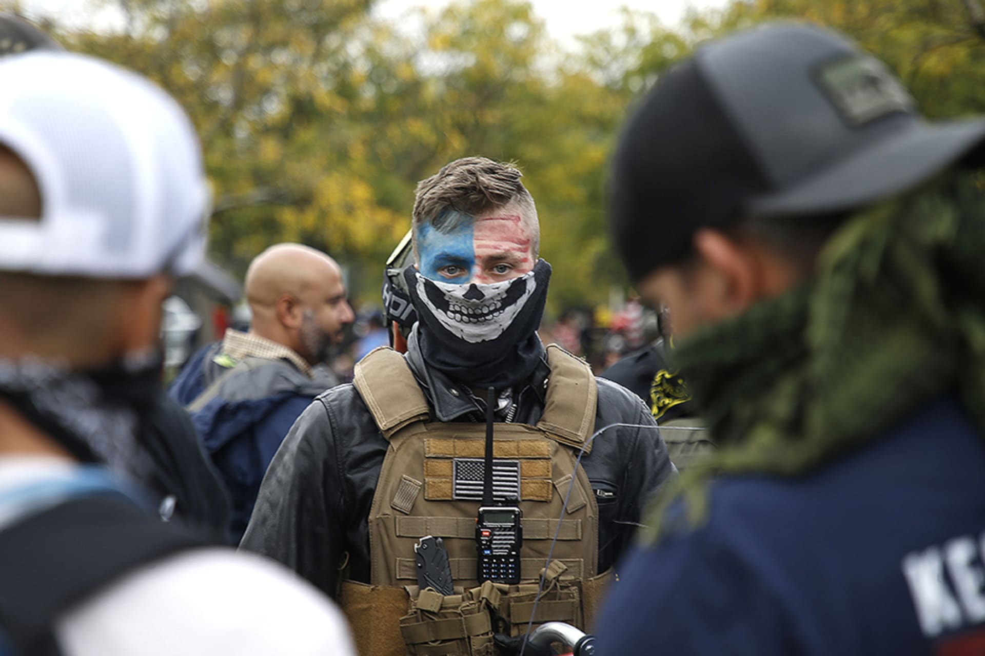 <p>A member of the far-right Proud Boys during a demonstration in Portland, Oregon.</p>

