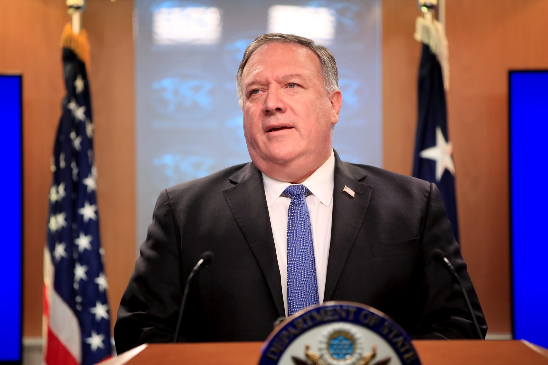 <p>U.S. Secretary of State Mike Pompeo speaks during a news conference at the State Department.</p>
