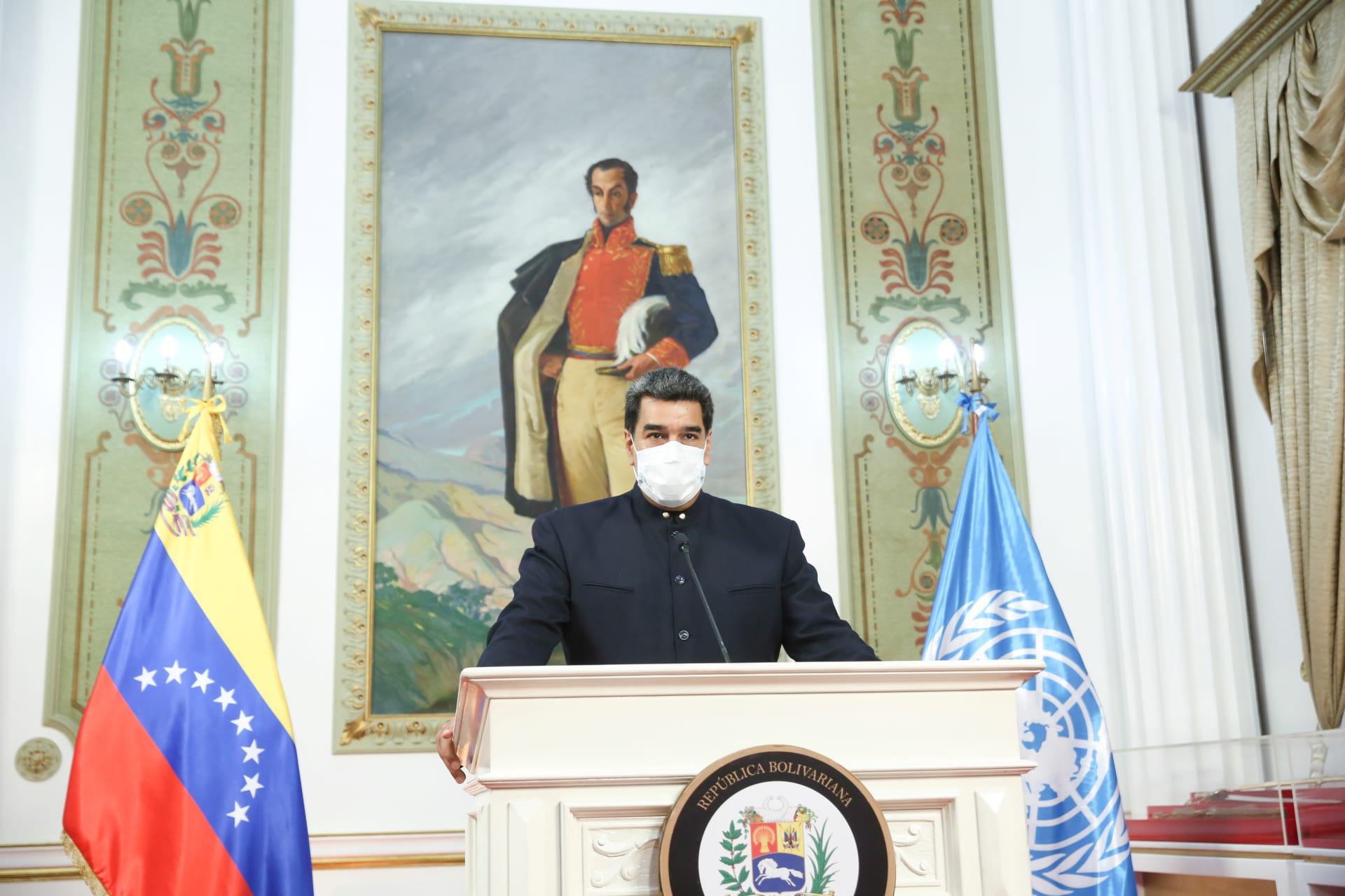 <p>Venezuelan President Nicolas Maduro speaks virtually during the 75th annual UN General Assembly, on September 23, 2020.</p>
