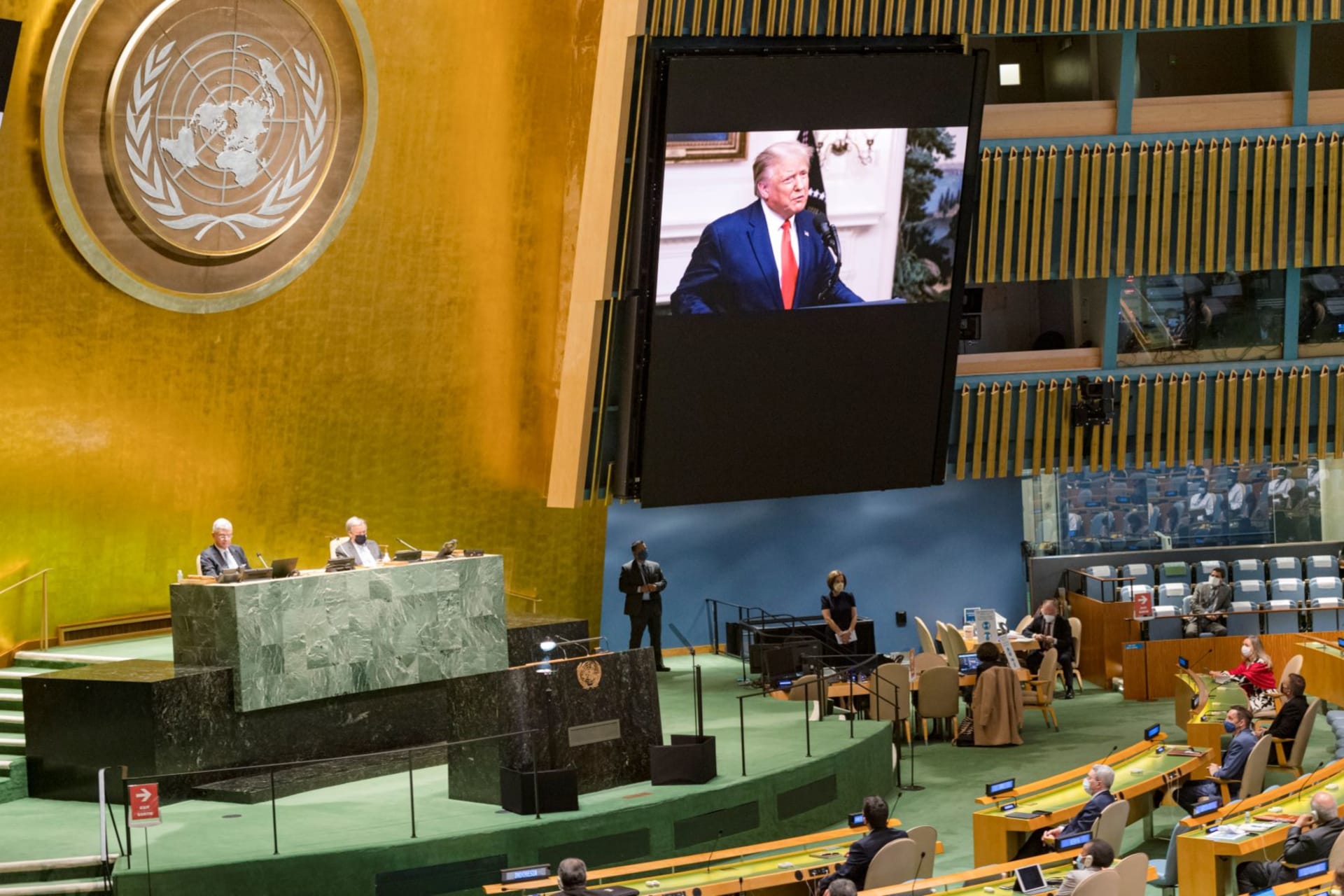<p>U.S. President Donald J. Trump speaks during the 75th annual UN General Assembly, which is being held mostly virtually, on September 22, 2020. </p>
