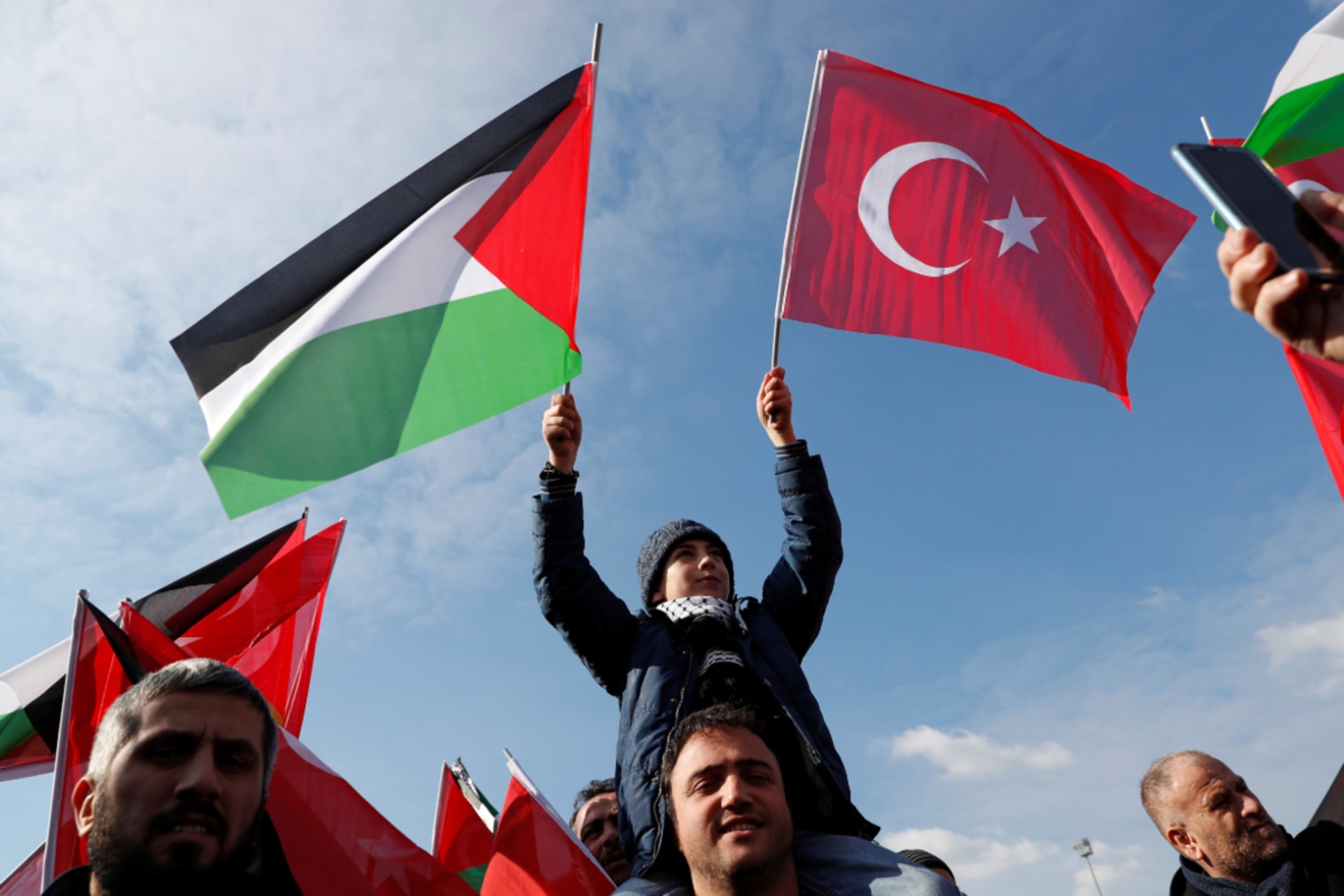 <p>Pro-Palestinian demonstrators in Istanbul protest against U.S. President Donald J. Trump’s proposed Middle East peace plan.</p>
