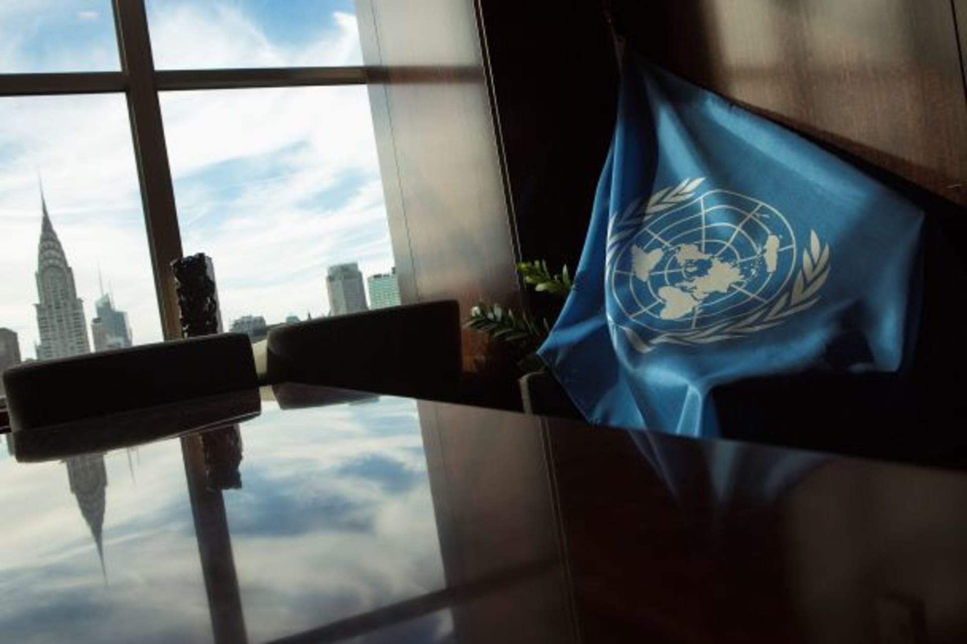 <p>A United Nations flag is seen in a boardroom in the Secretariat building during the UN General Assembly at UN headquarters in New York on September 25, 2013. </p>
