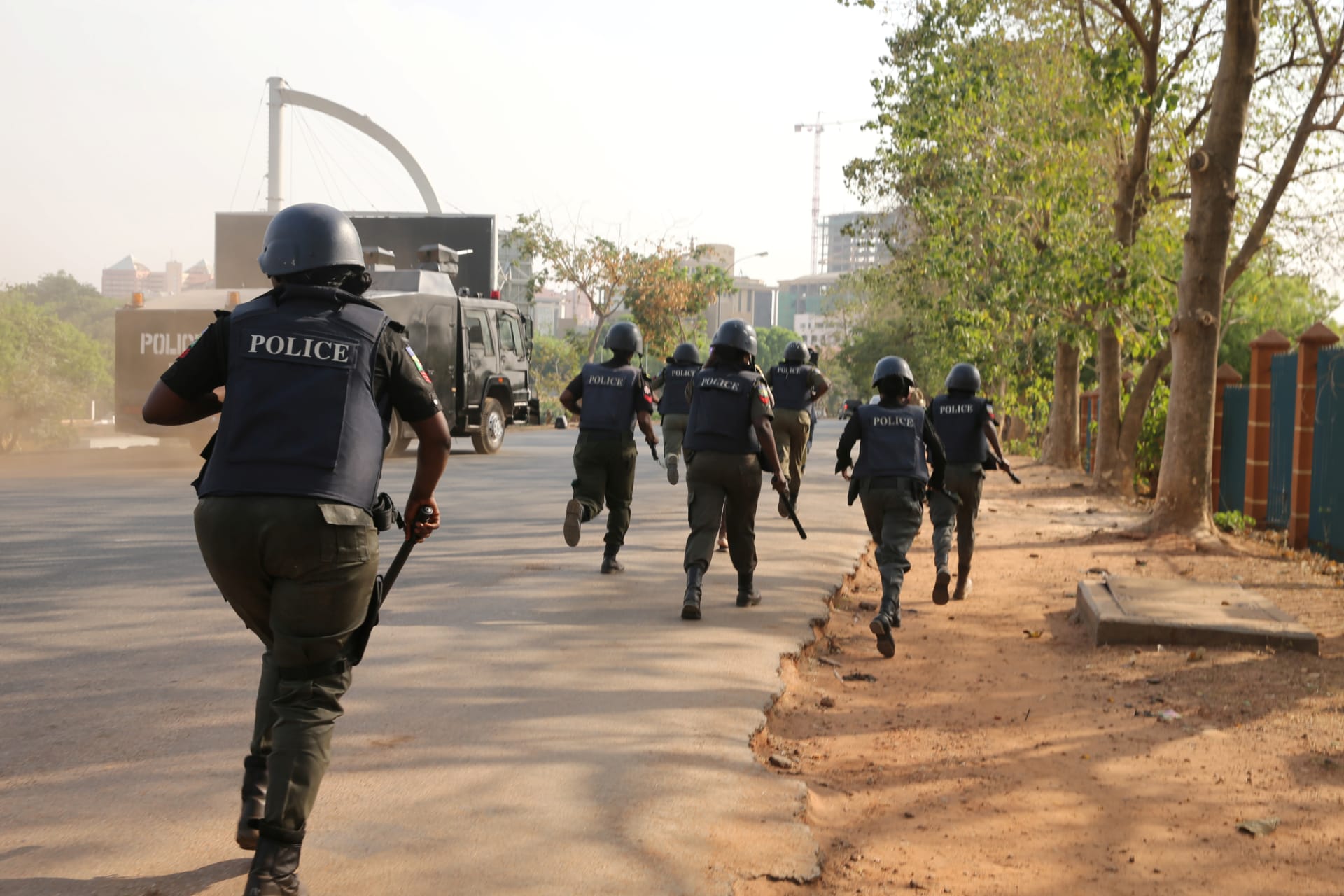 <p>Police disrupt a rally by the #BringBackOurGirls campaign, protesting in Nigeria’s capital Abuja to mark 1,000 days since over 200 schoolgirls were kidnapped from their secondary school in Chibok by Islamist group Boko Haram, on January 8, 2017.</p>
