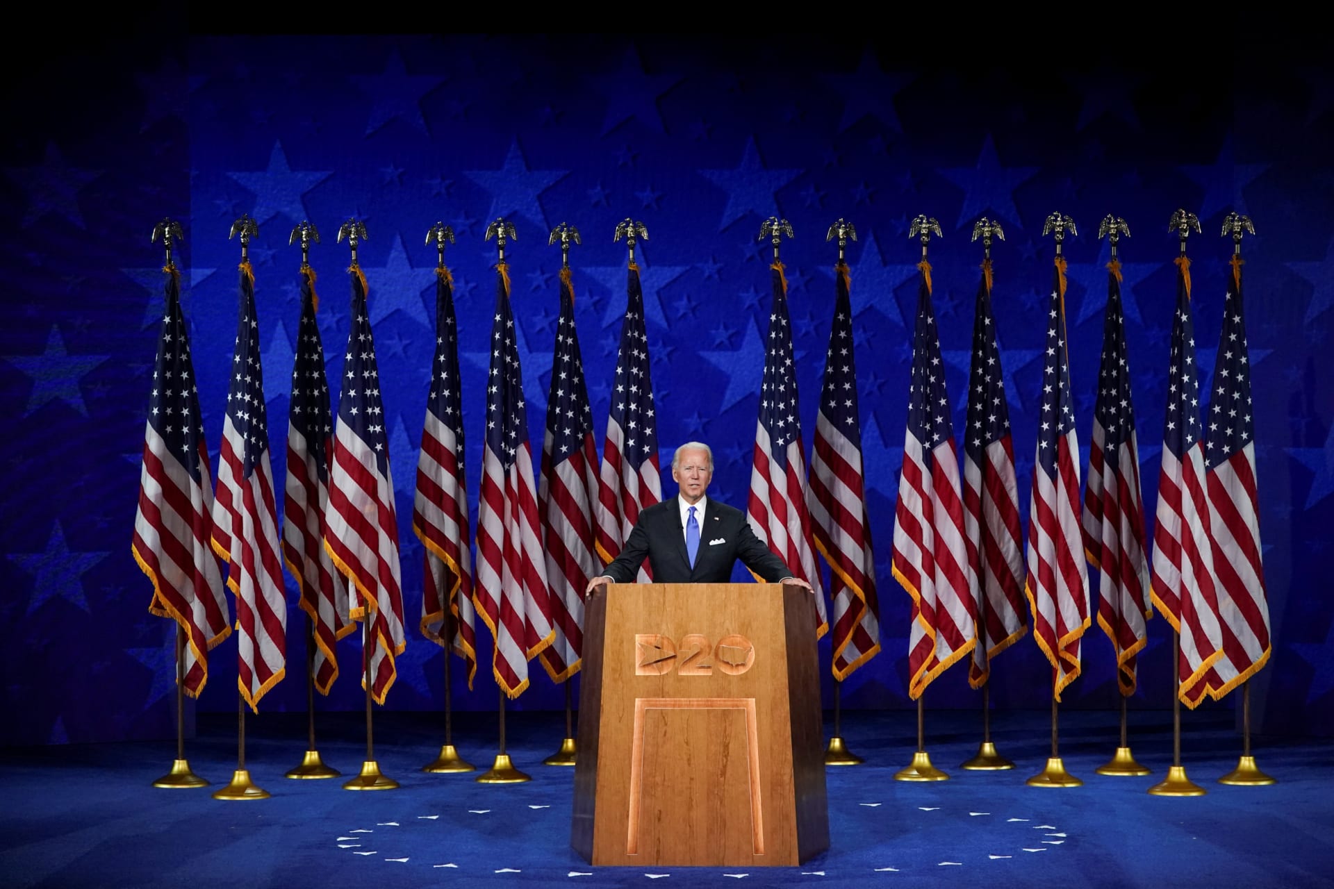 <p>Former U.S. Vice President Joe Biden accepts the 2020 Democratic presidential nomination.</p>
