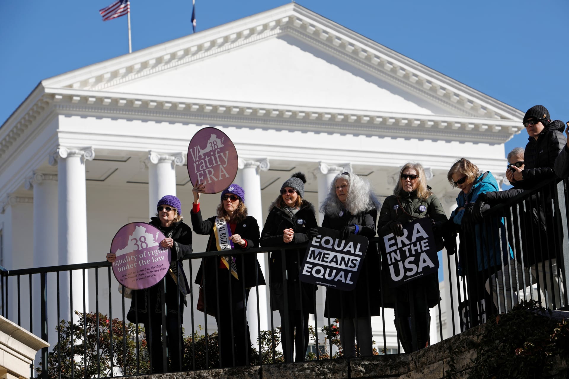 <p>Activists gather outside the Virginia State Capitol building to call for Virginia’s adoption of the Equal Rights Amendment. Richmond, Virginia, United States. January 8, 2020.</p>
