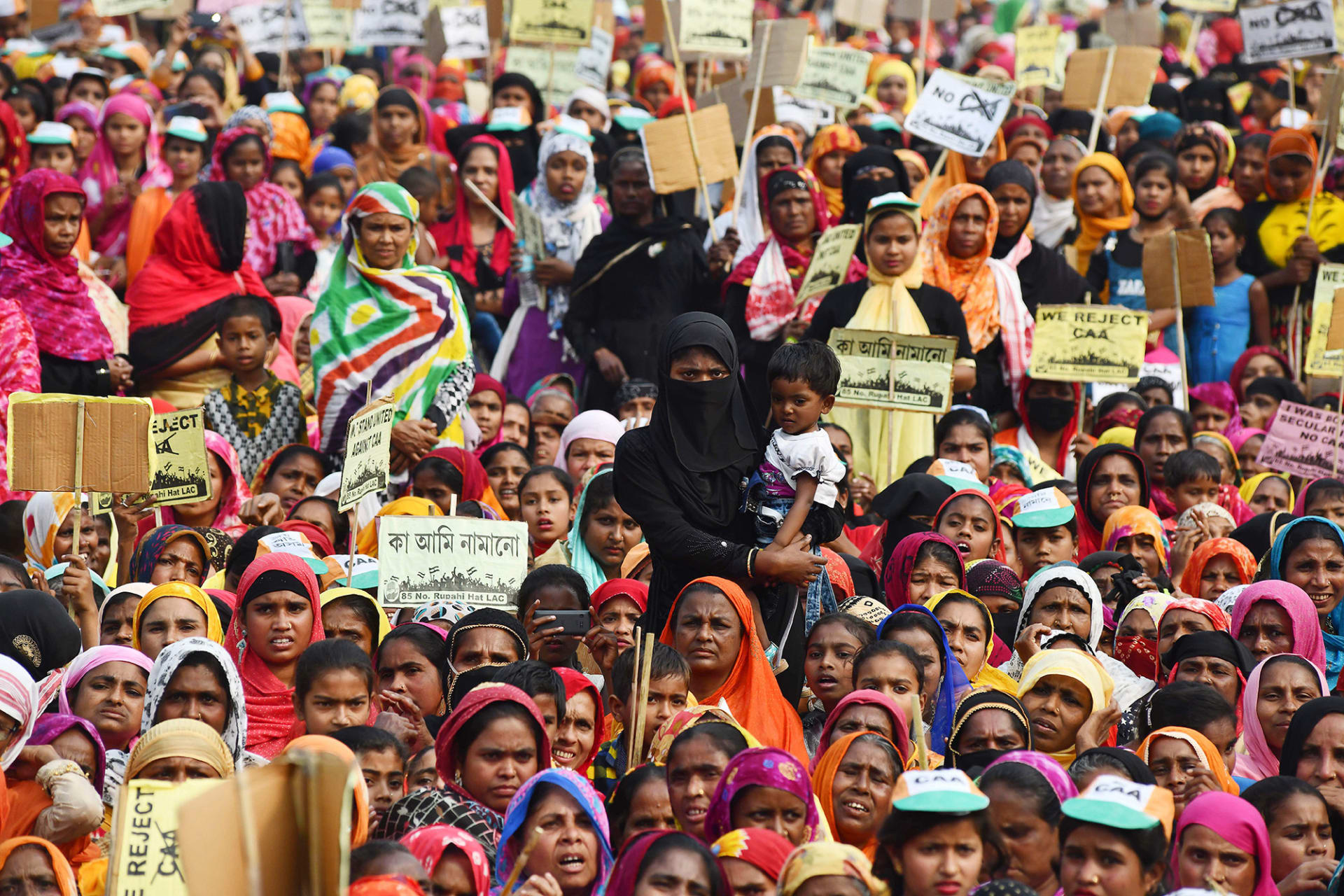 <p>Muslim women in the state of Assam protest against India’s new citizenship law in February 2020.</p>